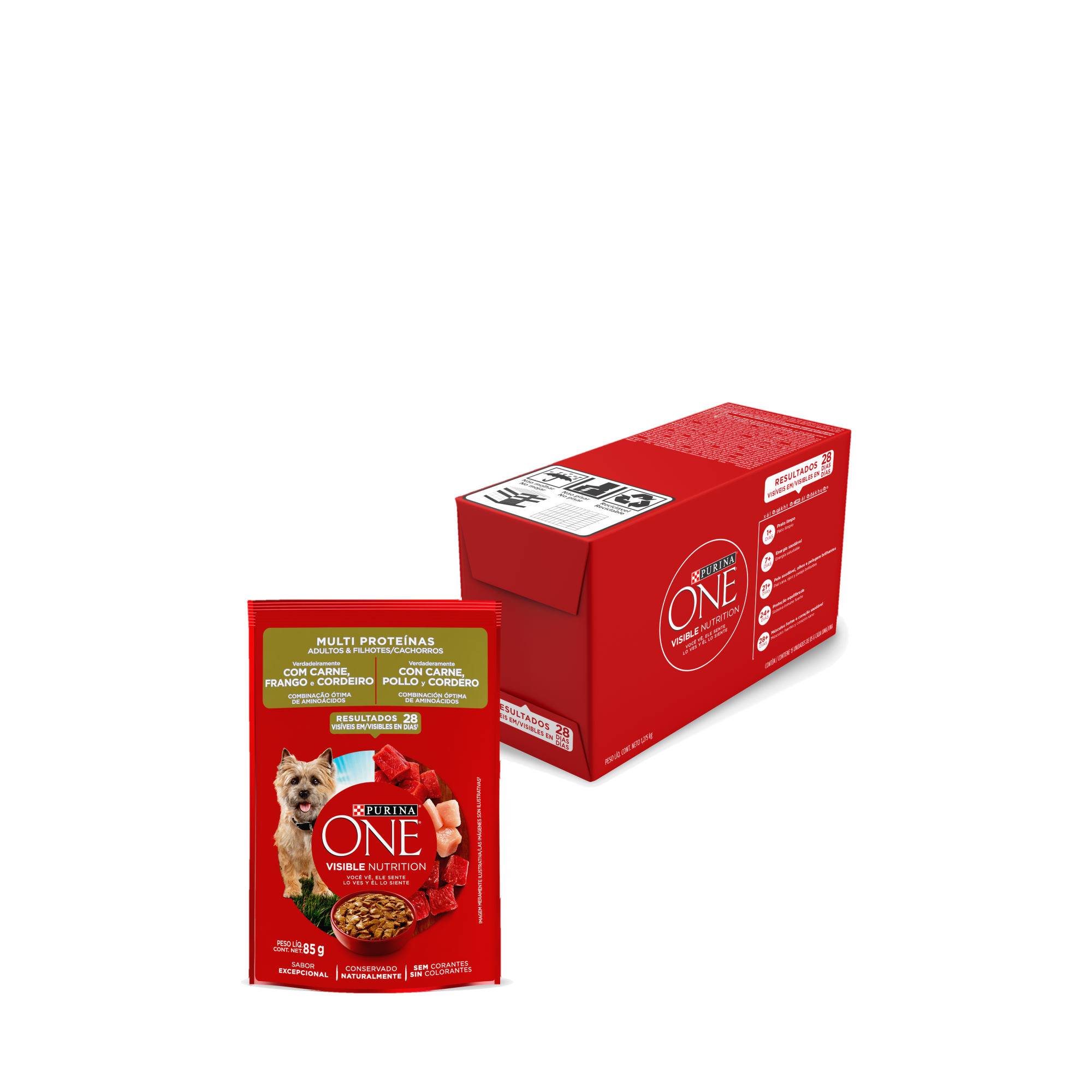 Embalagem múltipla de ONE® Multi Proteínas Adultos e Filhotes para todos os tamanhos sabor carne, frango e cordeiro