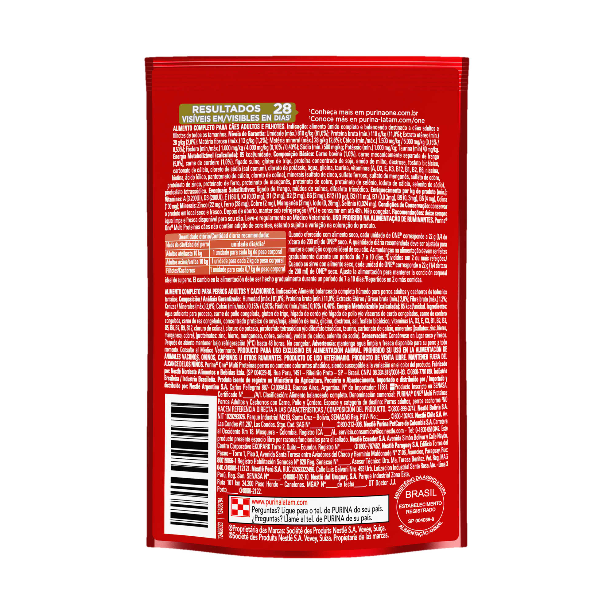 Embalagem de ONE® Multi Proteínas Adultos e Filhotes para todos os tamanhos sabor carne, frango e cordeiro, vista traseira