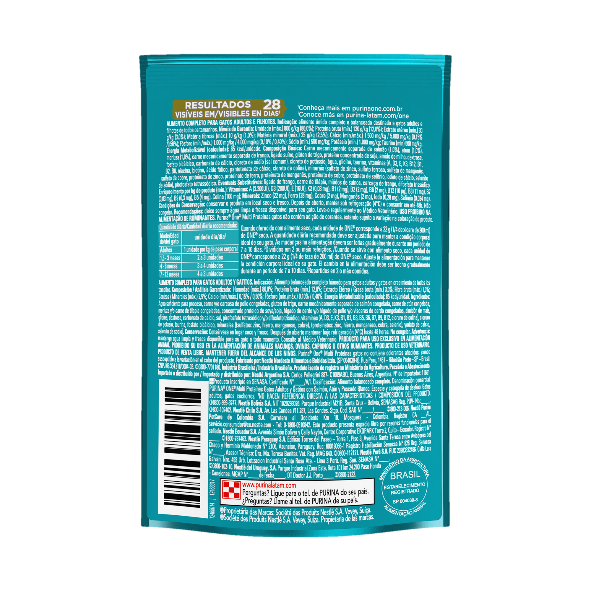 Embalagem de ONE® Multi Proteínas para Gato Filhote sabor salmão, atum e peixe branco, vista traseira