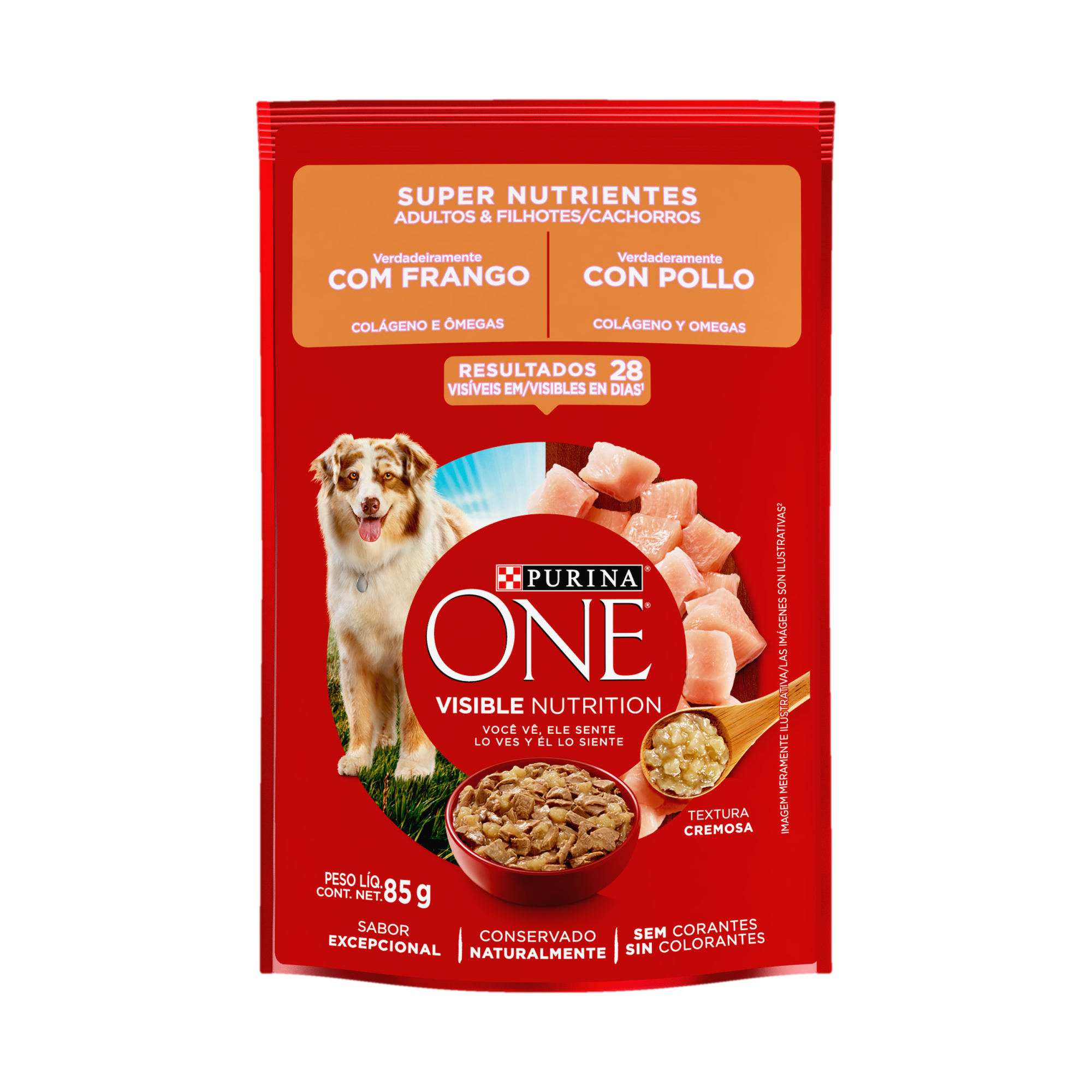 Embalagem de ONE® Super Nutrientes Adultos e Filhotes para todos os tamanhos sabor frango, vista frontal