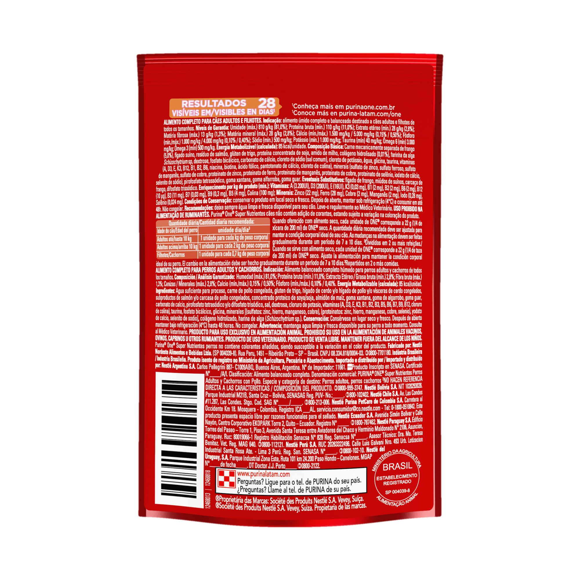 Embalagem de ONE® Super Nutrientes Adultos e Filhotes para todos os tamanhos sabor frango, vista traseira