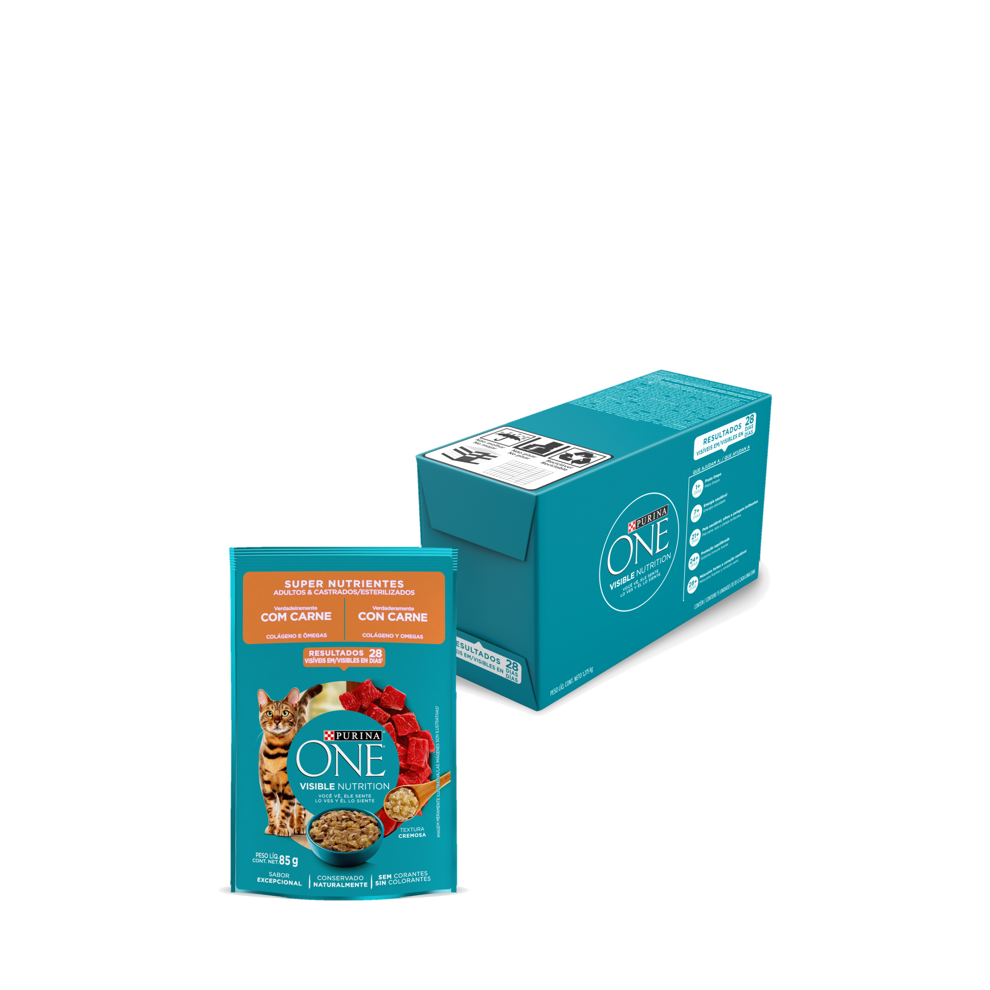 Embalagem múltipla de ONE® Super Nutrientes para Gato Adulto sabor carne