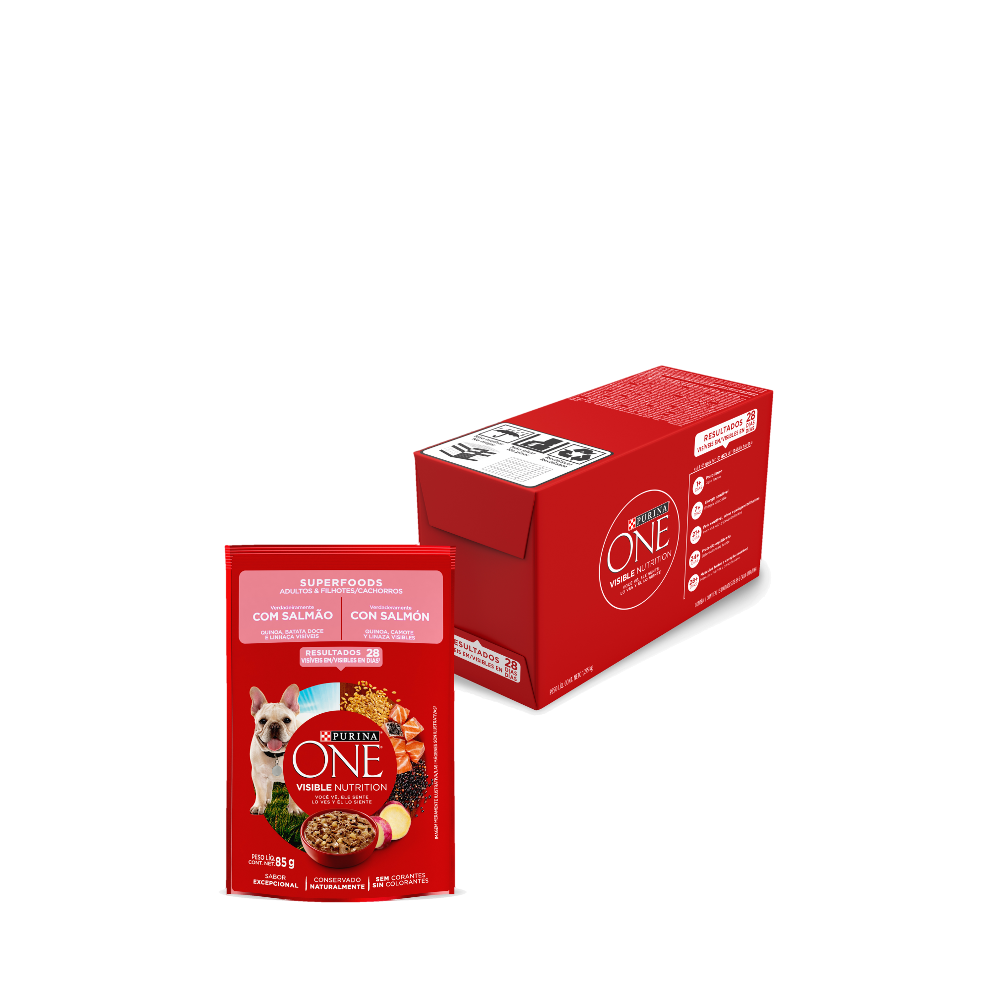 Embalagem múltipla de ONE® Superfoods Adultos e Filhotes para todos os tamanhos sabor salmão