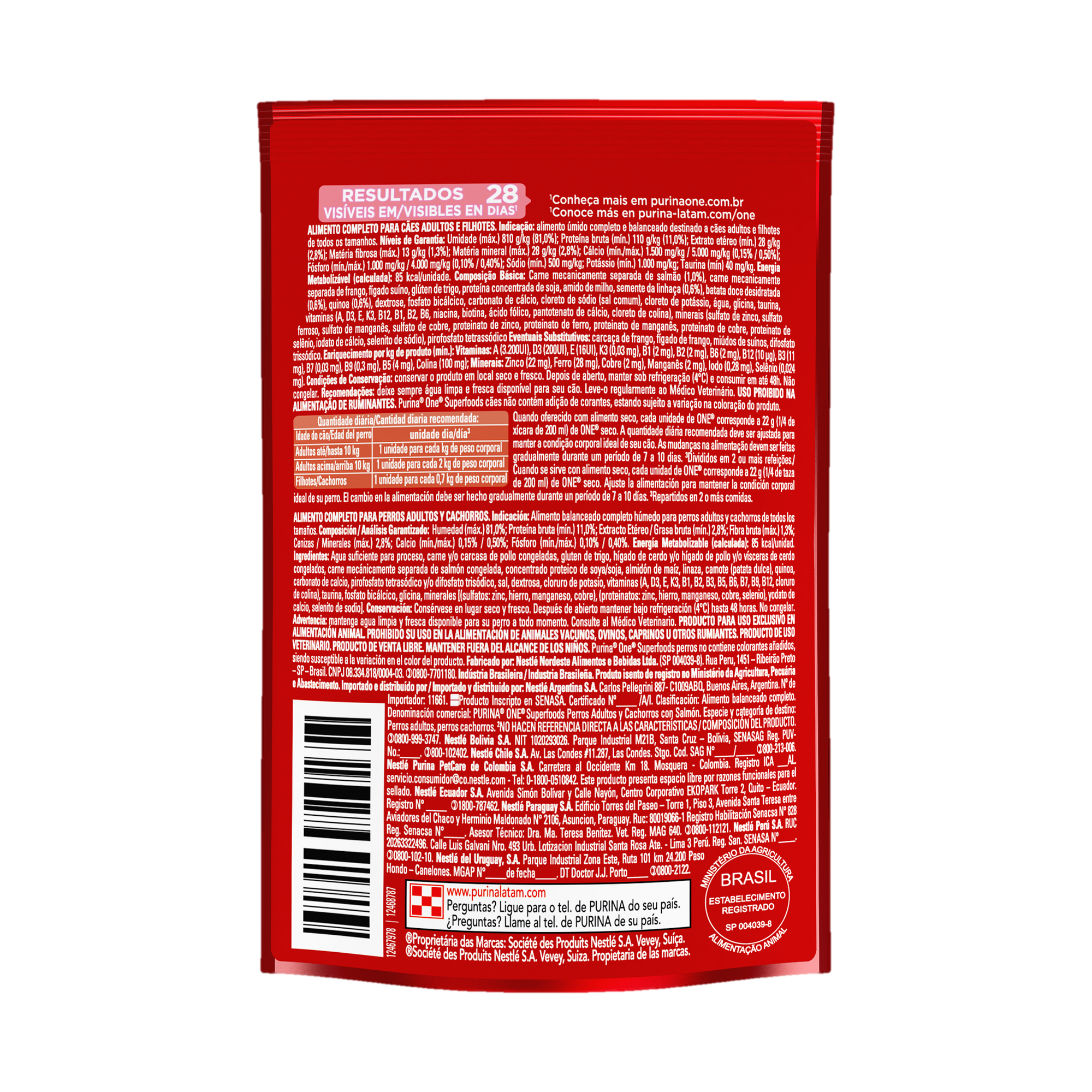 Embalagem de ONE® Superfoods Adultos e Filhotes para todos os tamanhos sabor salmão, vista traseira