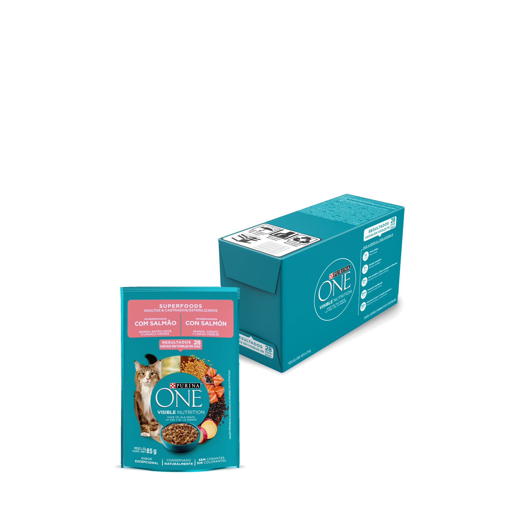 Embalagem múltipla de ONE® Superfoods para Gato Adulto sabor salmão