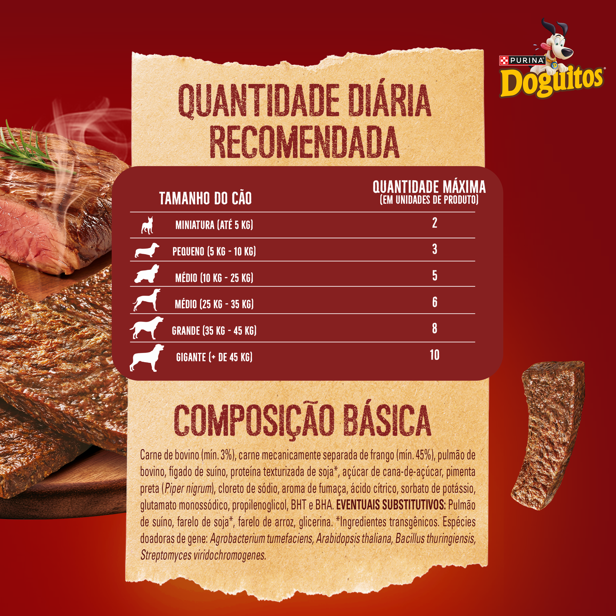 Informações de Petisco Bifinho PURINA® DOGUITOS® com Carne para Cães Adultos