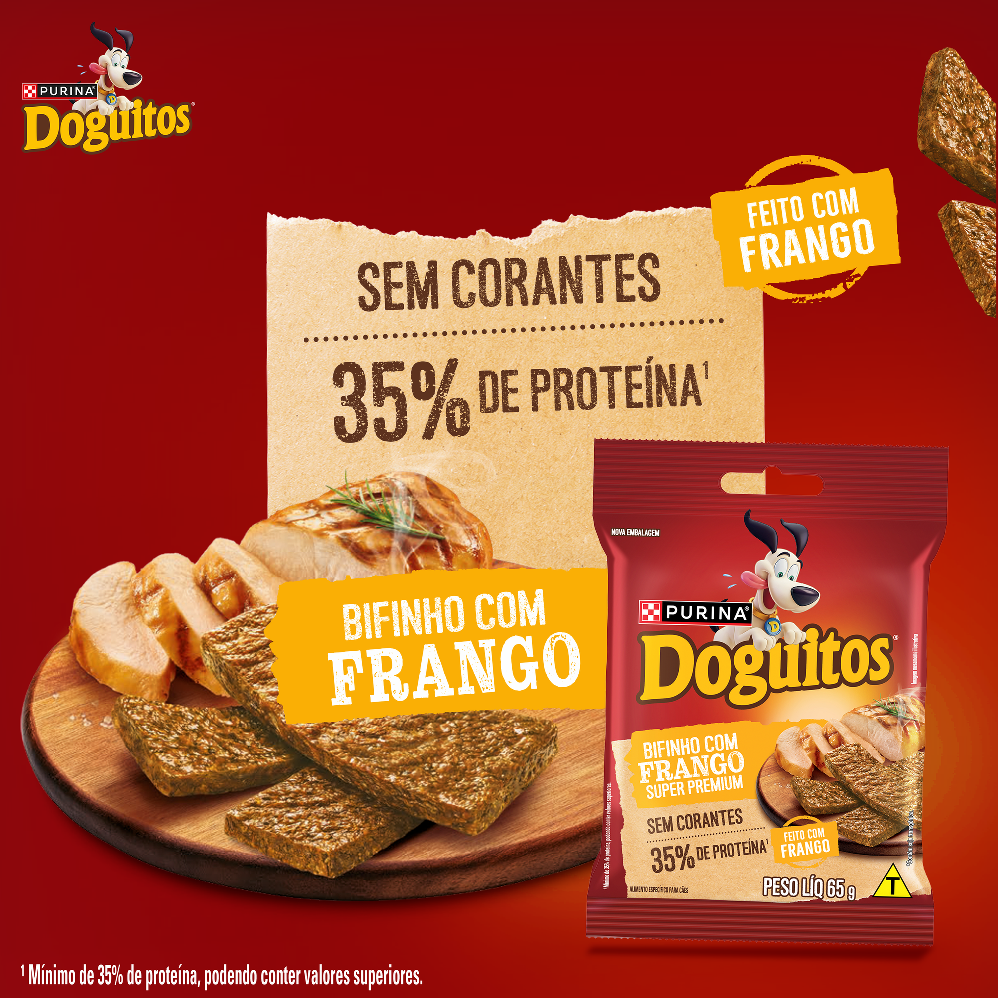 Informações de Petisco Bifinho PURINA® DOGUITOS® com Frango para Cães Adultos