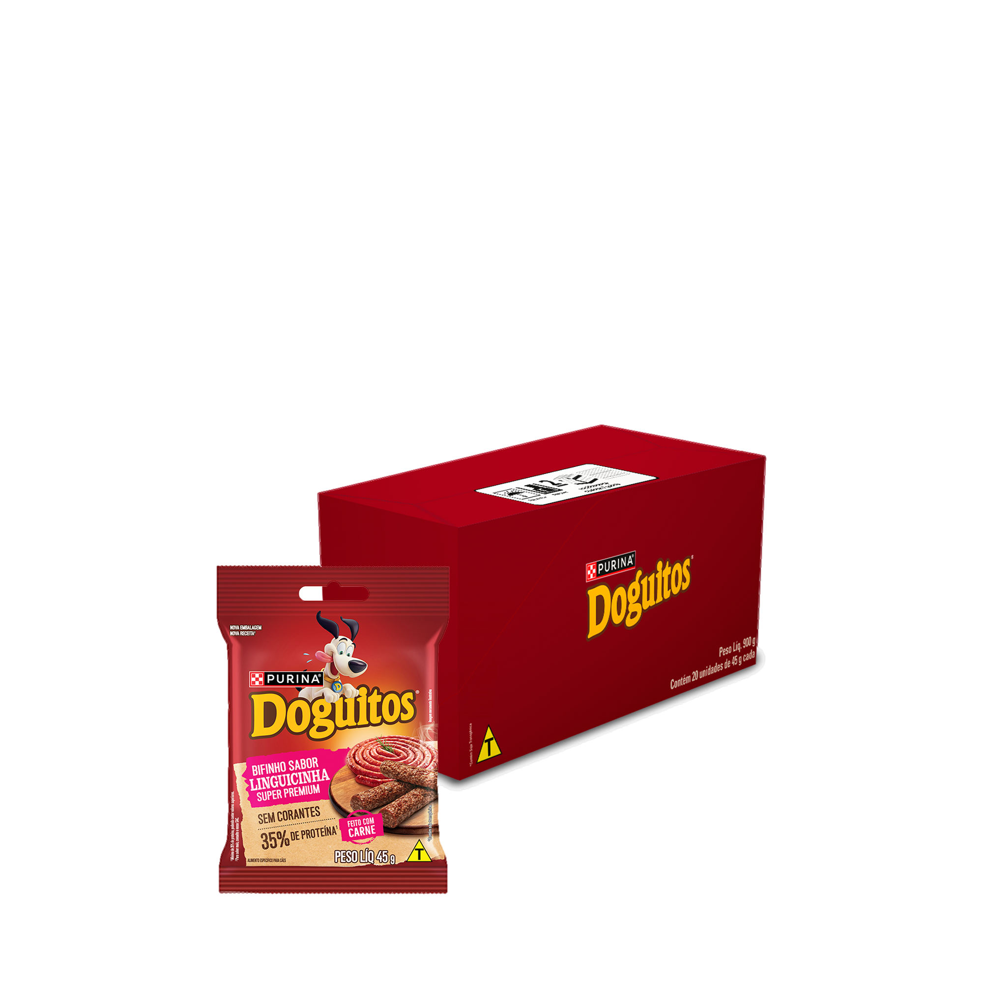 Embalagem múltipla de Petisco Bifinho PURINA® DOGUITOS® Sabor Linguicinha para Cães Adultos