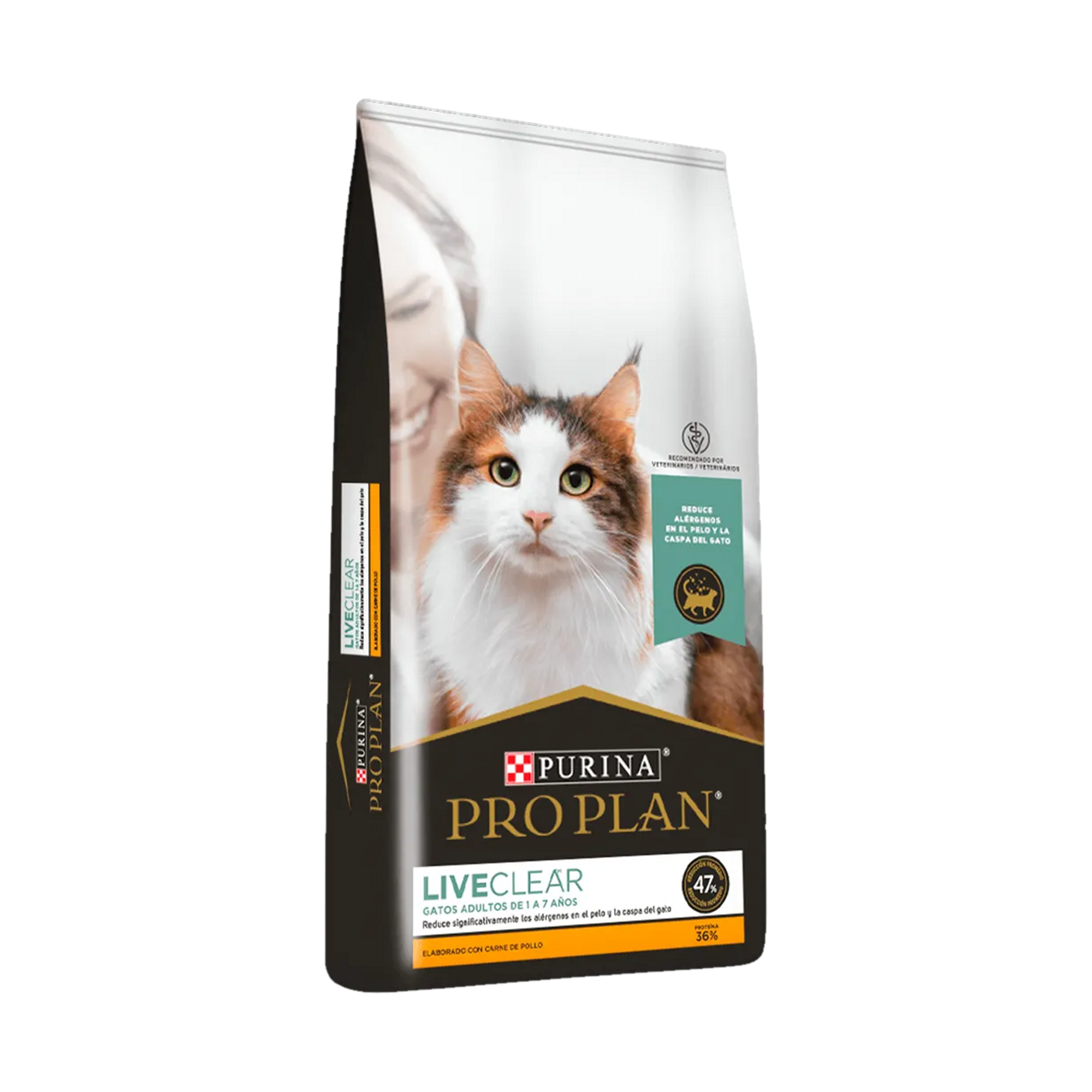 Embalagem de PRO PLAN® LiveClear para Gato Adulto sabor frango, vista lateral