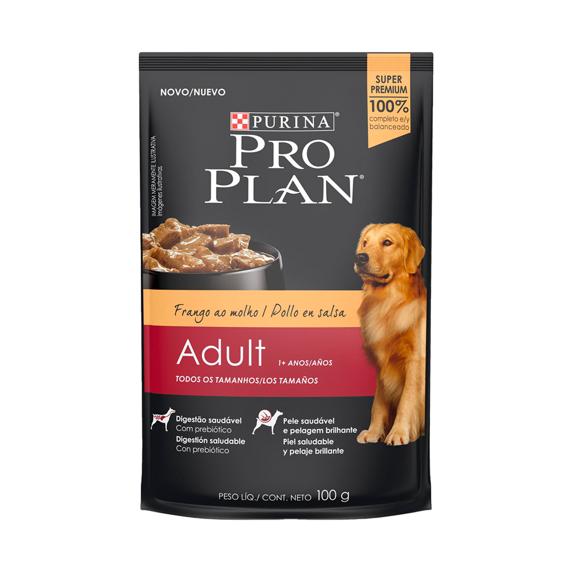 Embalagem de PRO PLAN® Sache para Cão Adulto todos os tamanhos sabor frango ao molho, vista frontal