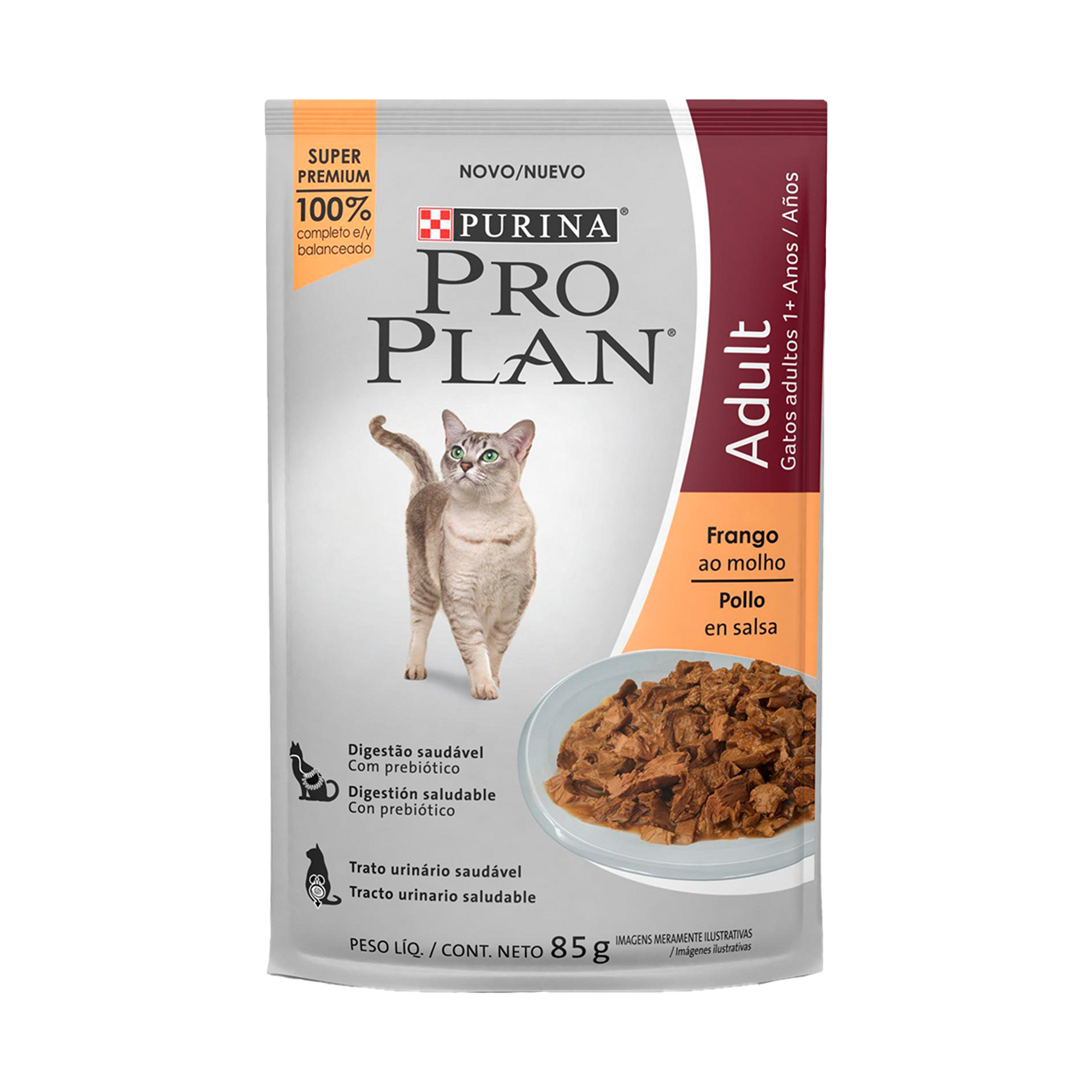 Embalagem de PRO PLAN® Sache para Gato Adulto sabor frango ao molho, vista frontal