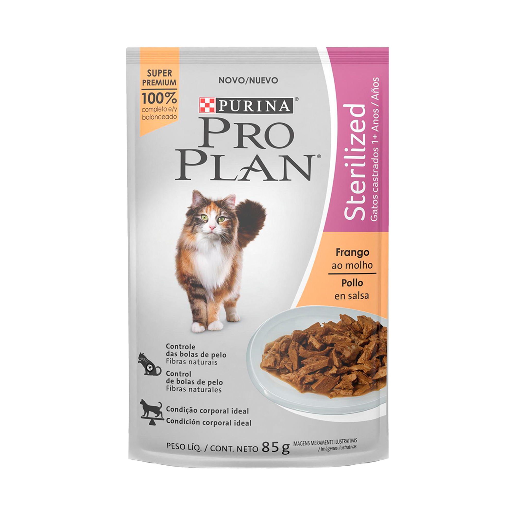 Embalagem de PRO PLAN® Sache para Gato Castrado sabor frango ao molho, vista frontal