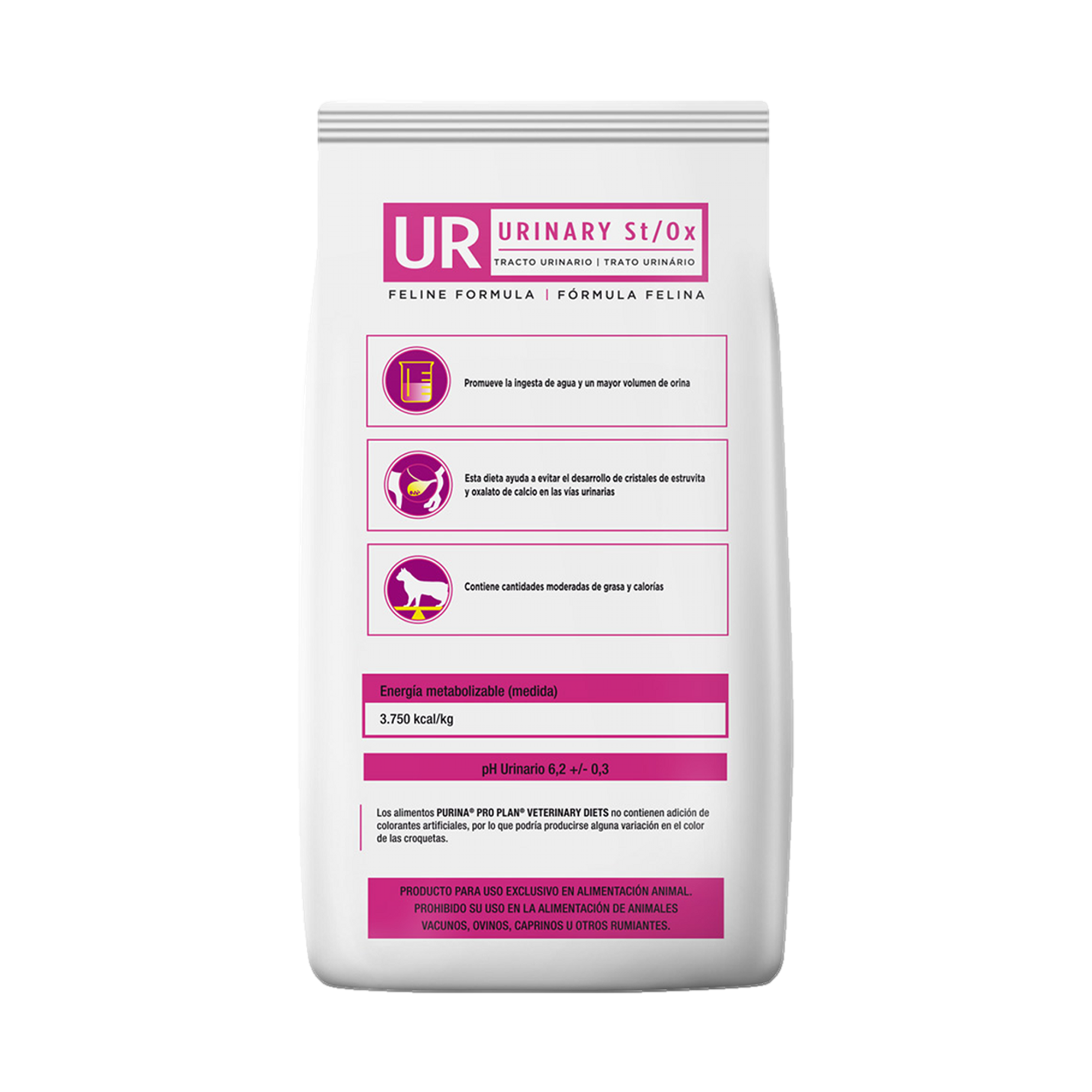 Embalagem de PRO PLAN® Veterinary Diets Fln UR para Gato Adulto sabor frango, vista traseira