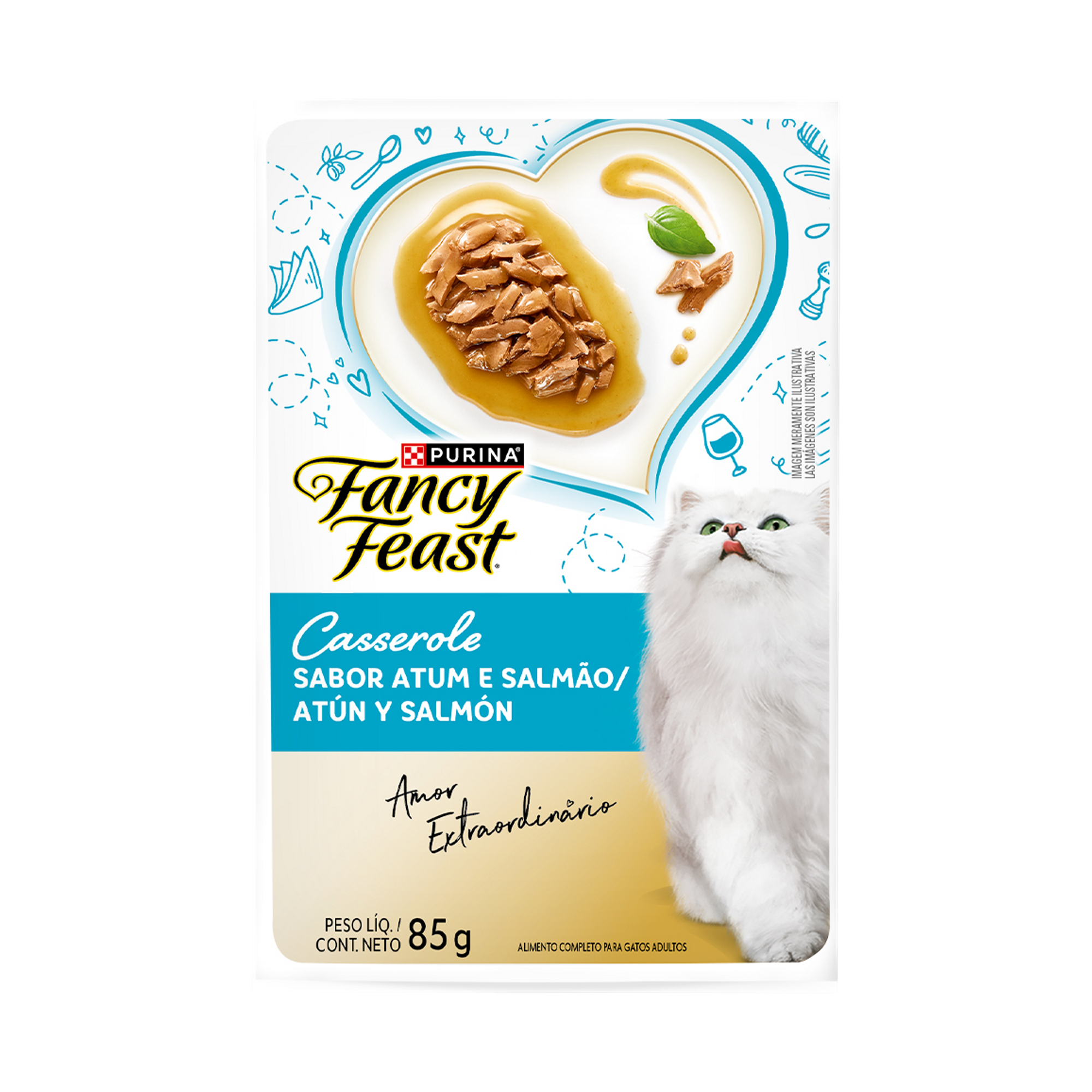 Embalagem de PURINA FANCY FEAST® Casserole Atum e Salmão, vista frontal