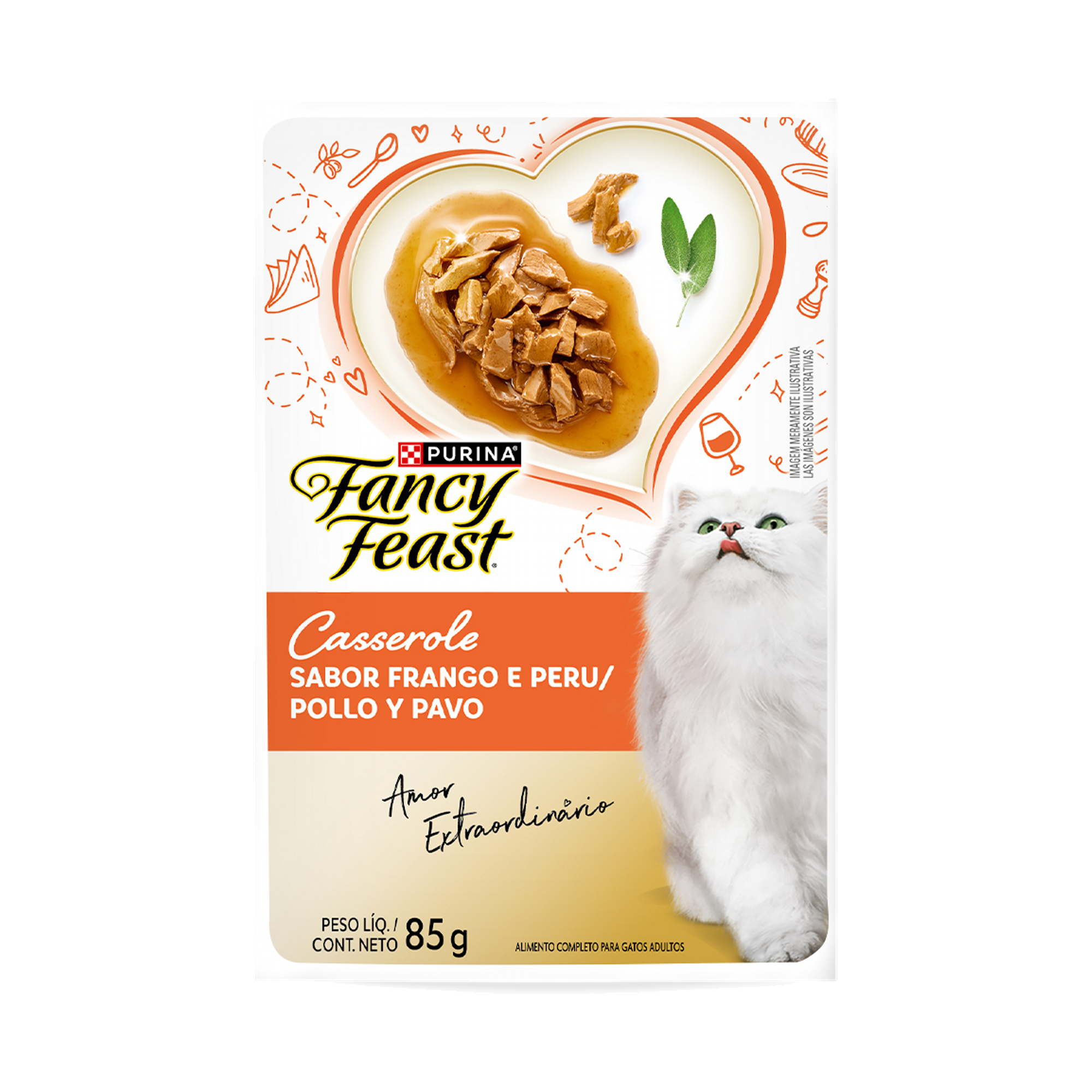 Embalagem de PURINA FANCY FEAST® Casserole Frango & Peru, vista frontal