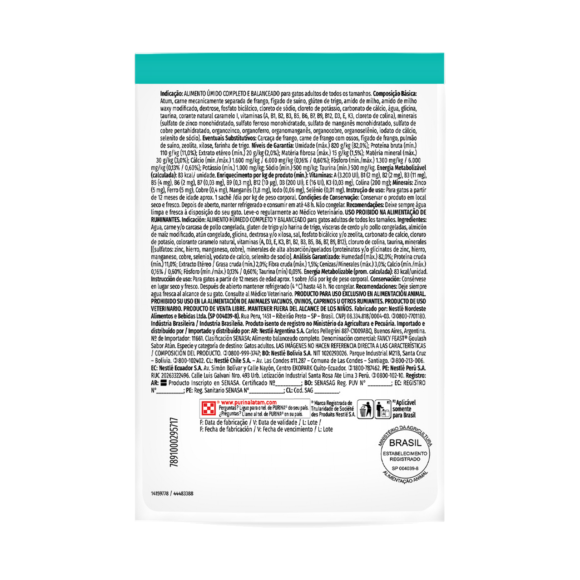 Embalagem de PURINA FANCY FEAST® Goulash Atum, vista traseira