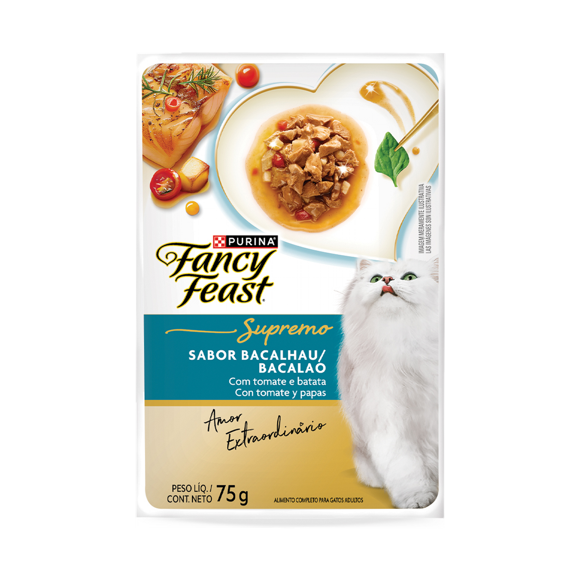 Embalagem de PURINA FANCY FEAST® Supremo Bacalhau, vista frontal