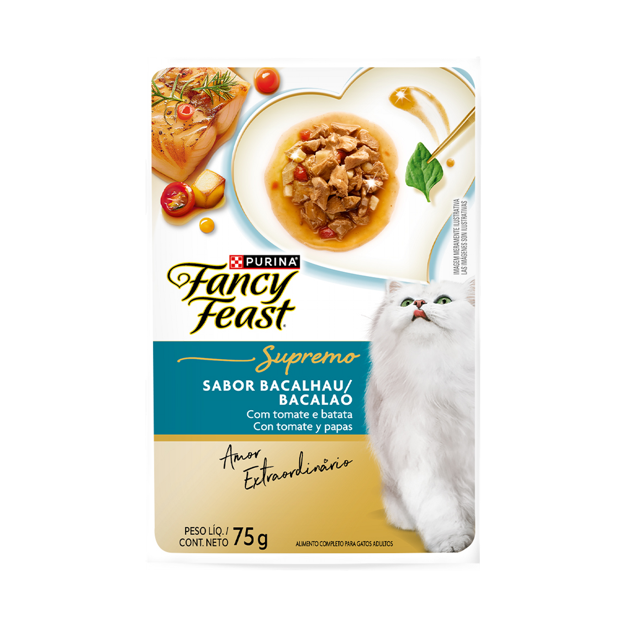 Embalagem de PURINA FANCY FEAST® Supremo Bacalhau, vista frontal