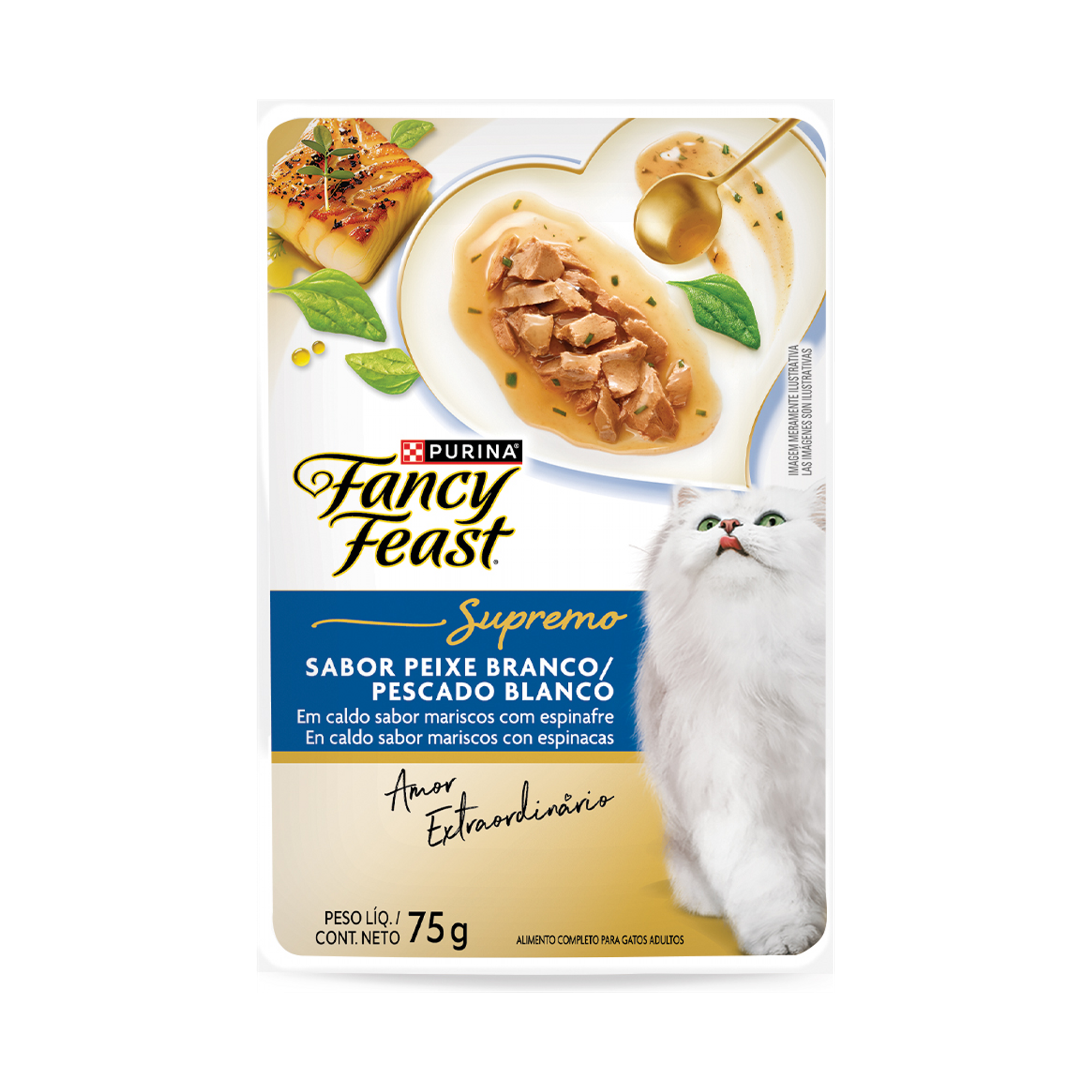 Embalagem de PURINA FANCY FEAST® Supremo Peixe Branco, vista frontal