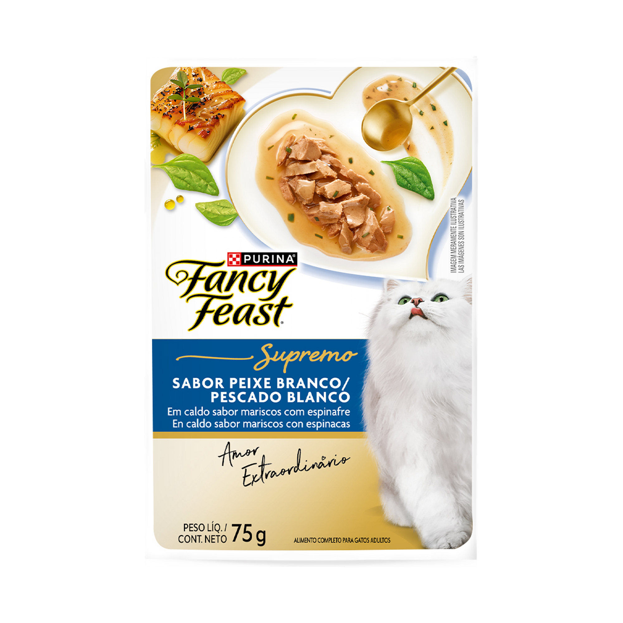 Embalagem de PURINA FANCY FEAST® Supremo Peixe Branco, vista frontal