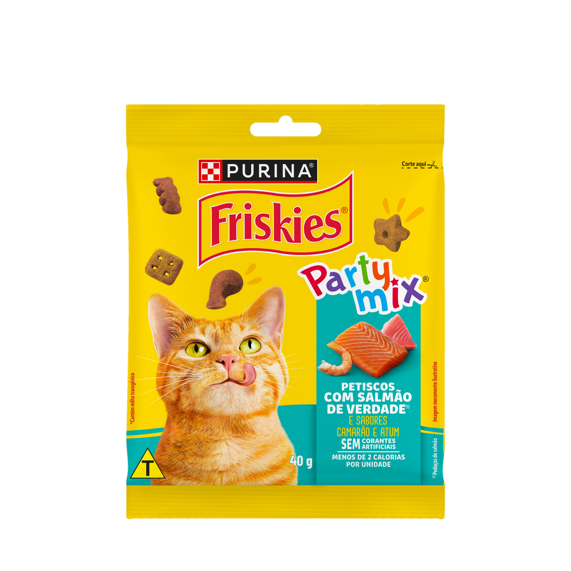 Embalagem de PURINA FRISKIES® Party Mix® Petiscos para Gatos Salmão, vista frontal