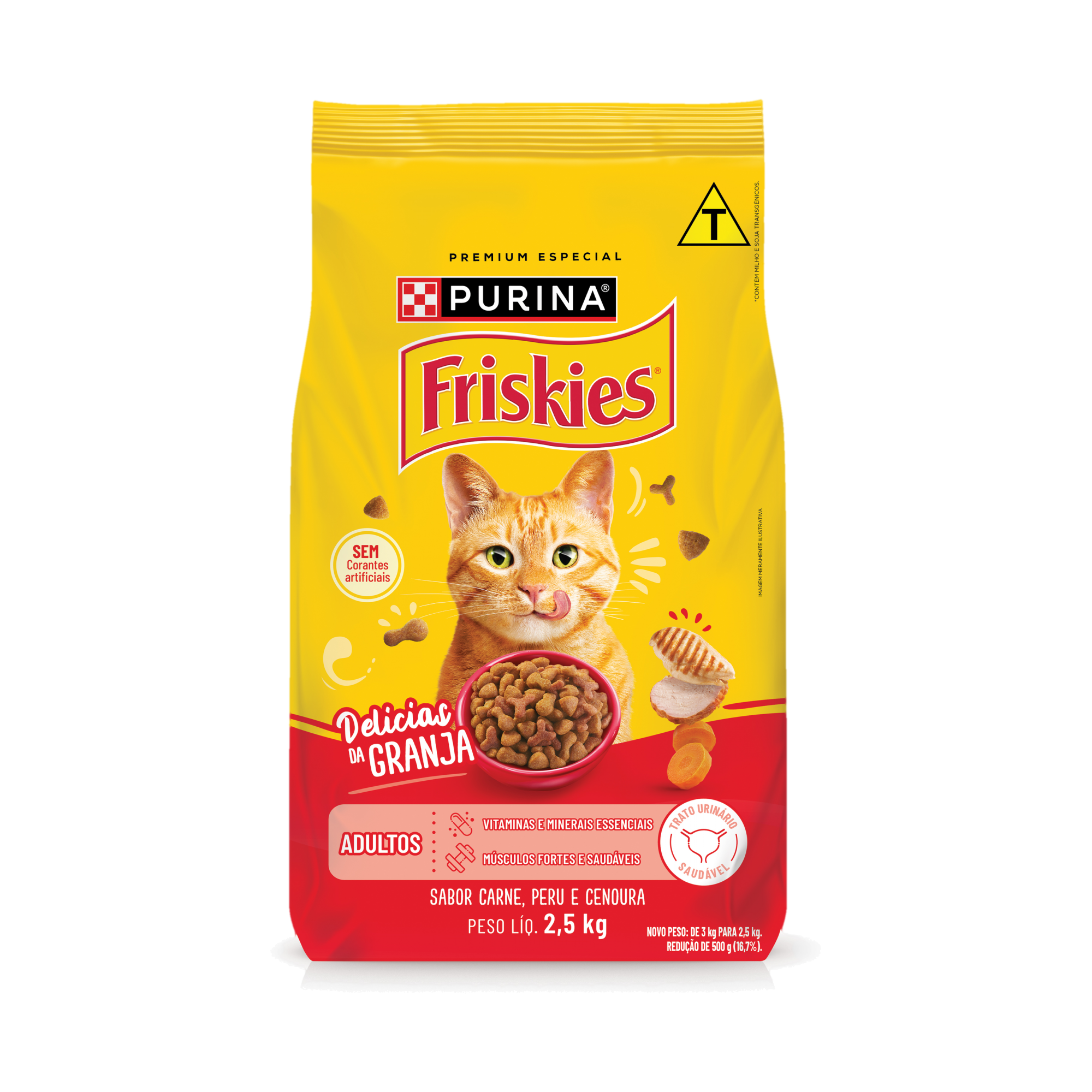 Embalagem de PURINA FRISKIES® Ração Seca para Gatos Adultos Delícias da Granja, vista frontal