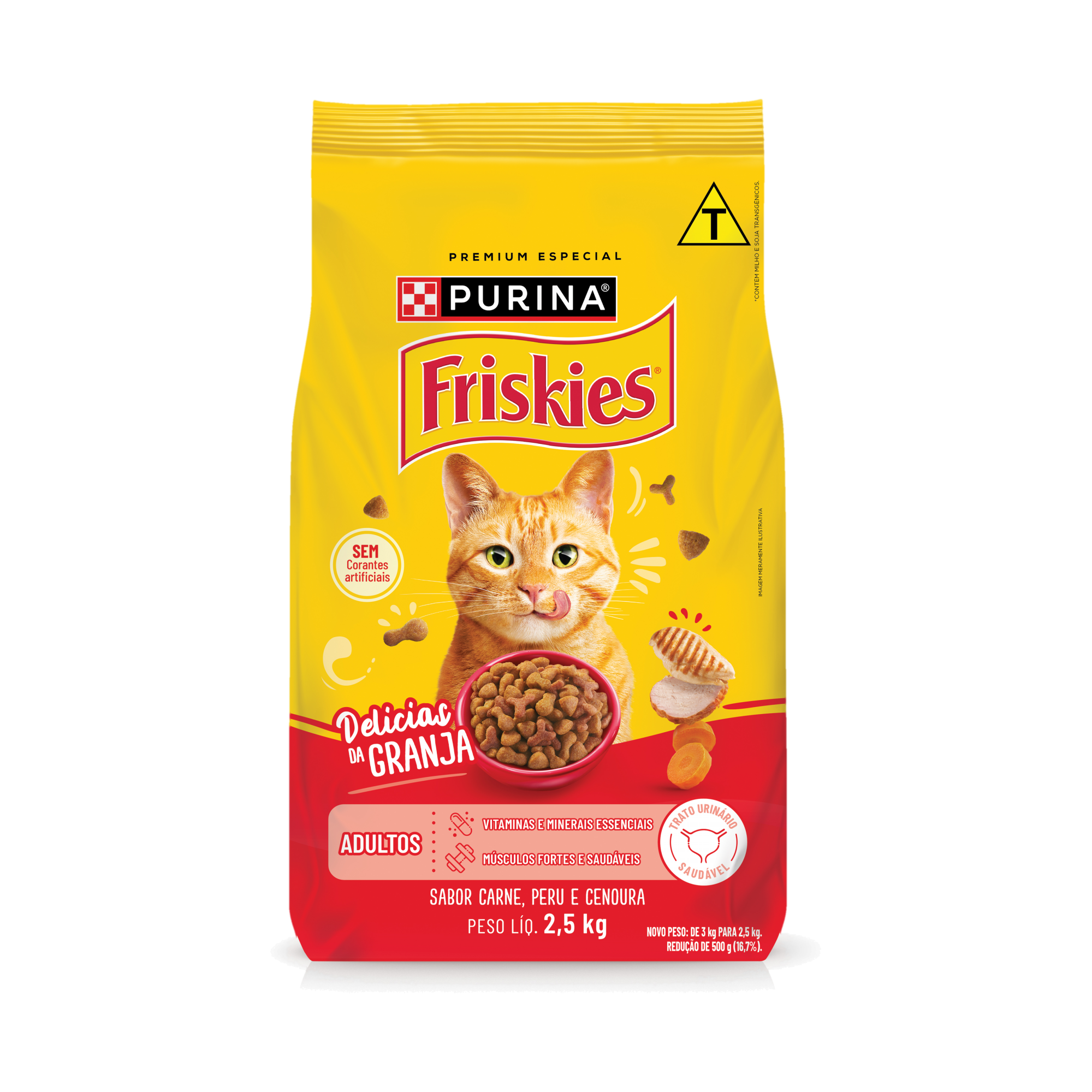 Embalagem de PURINA FRISKIES® Ração Seca para Gatos Adultos Delícias da Granja, vista frontal