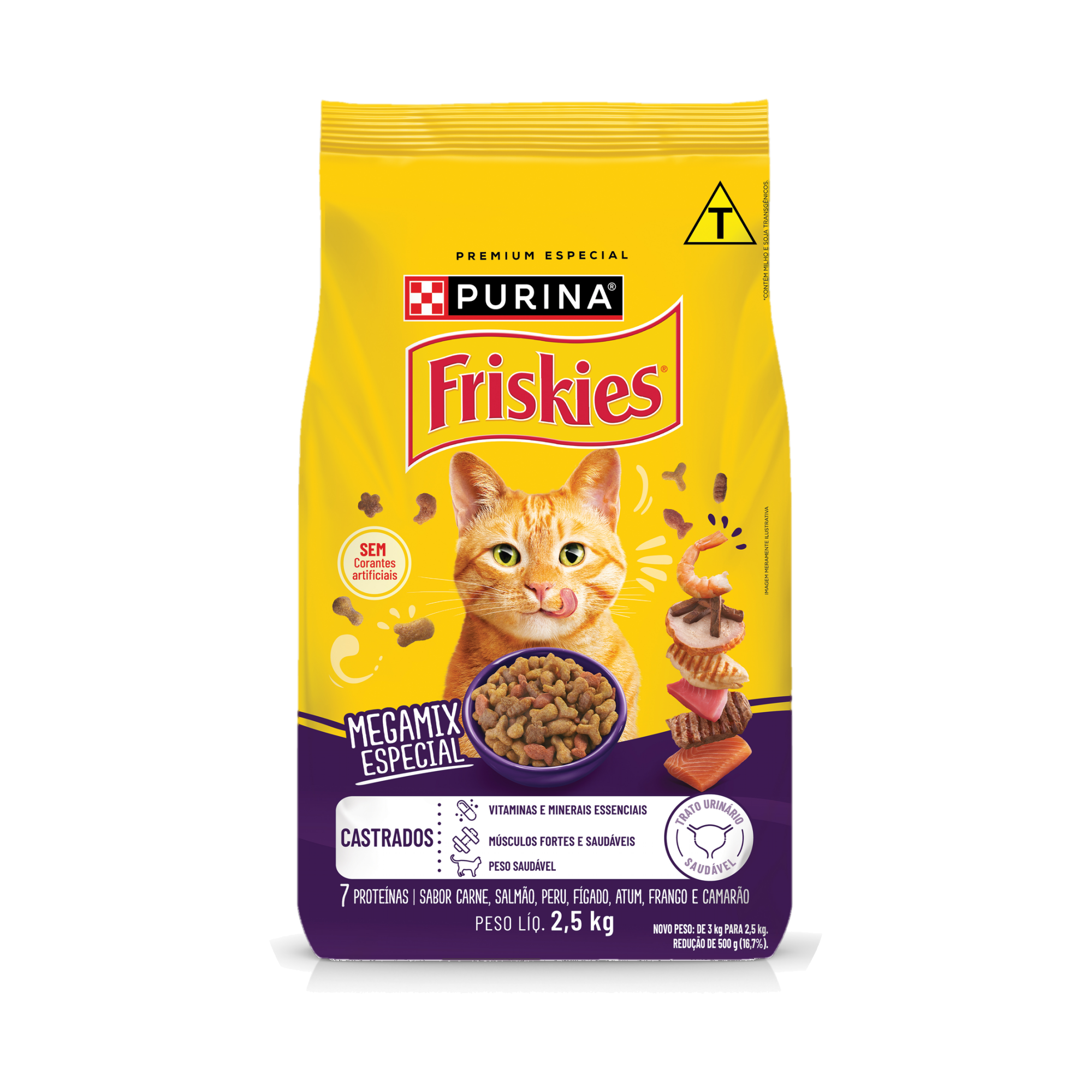 Embalagem de PURINA FRISKIES® Ração Seca para Gatos Castrados Megamix, vista frontal