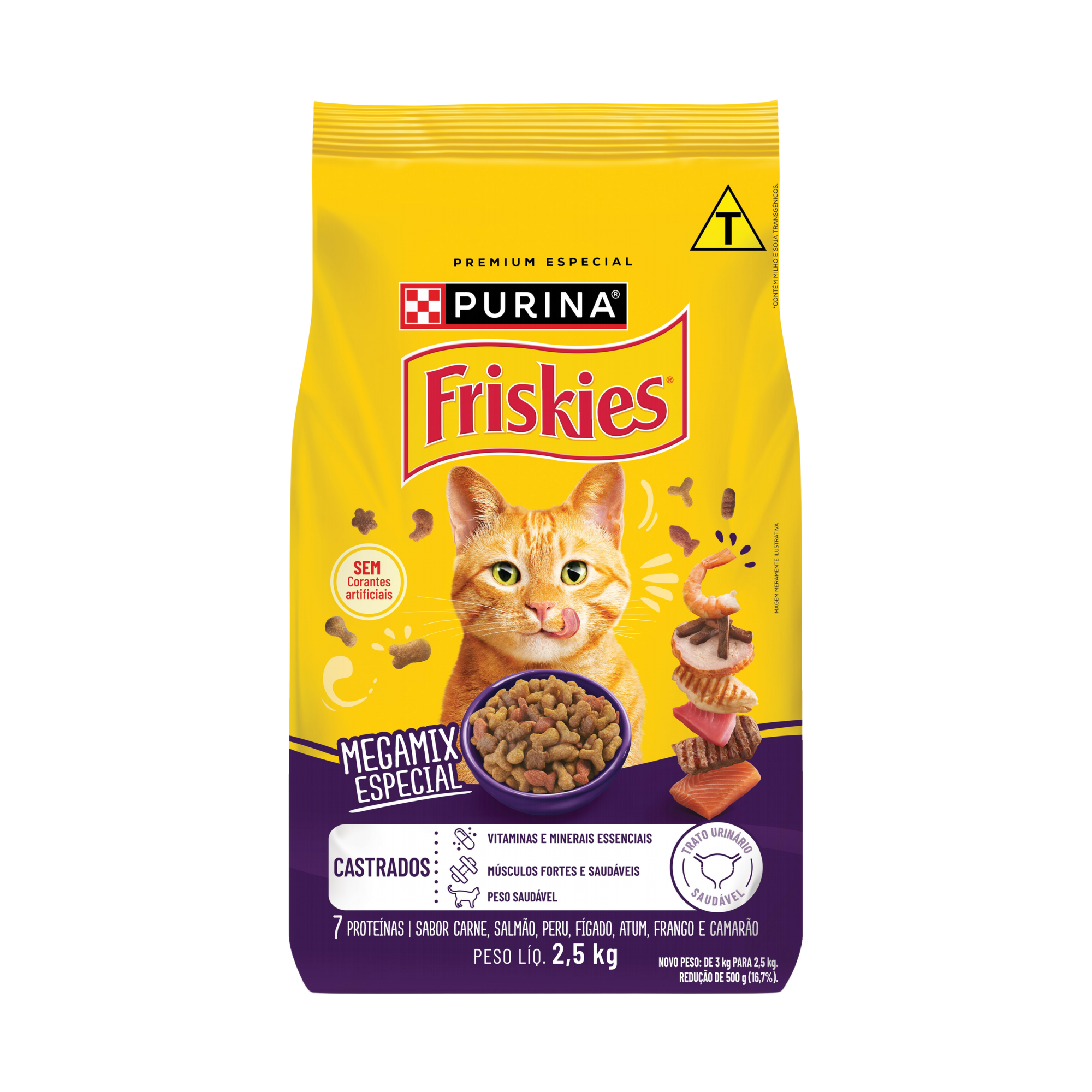 Embalagem de PURINA® FRISKIES® Ração Seca para Gatos Castrados Megamix, vista frontal