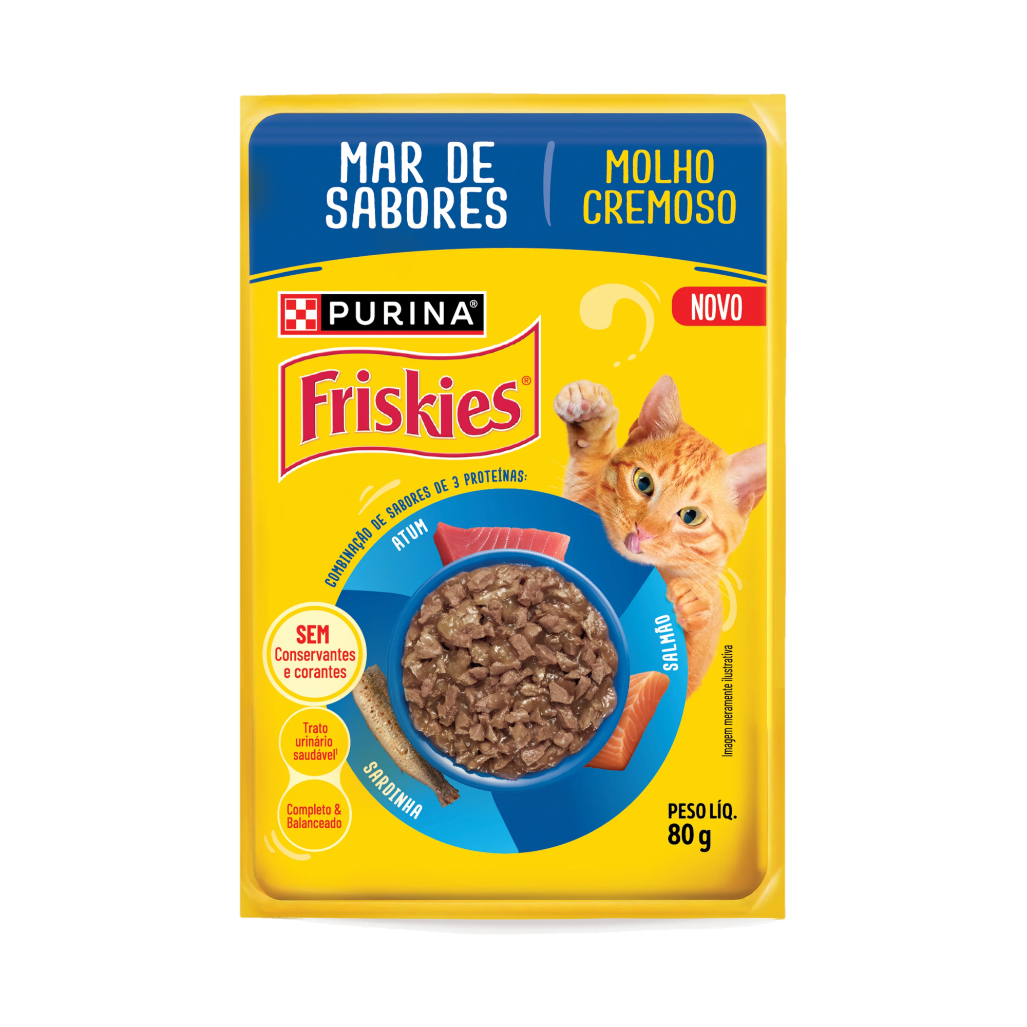 Embalagem de PURINA FRISKIES® Ração úmida para Gatos Adultos Mar de Sabores, vista frontal