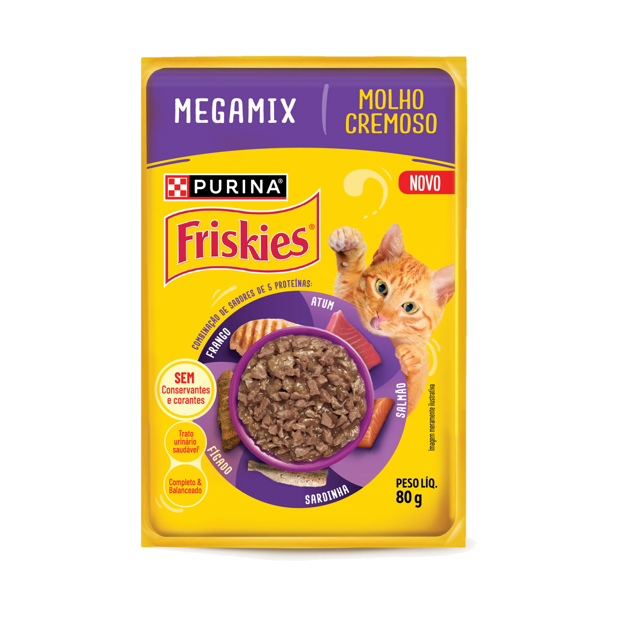 Embalagem de PURINA FRISKIES® Ração úmida para Gatos Adultos Megamix, vista frontal