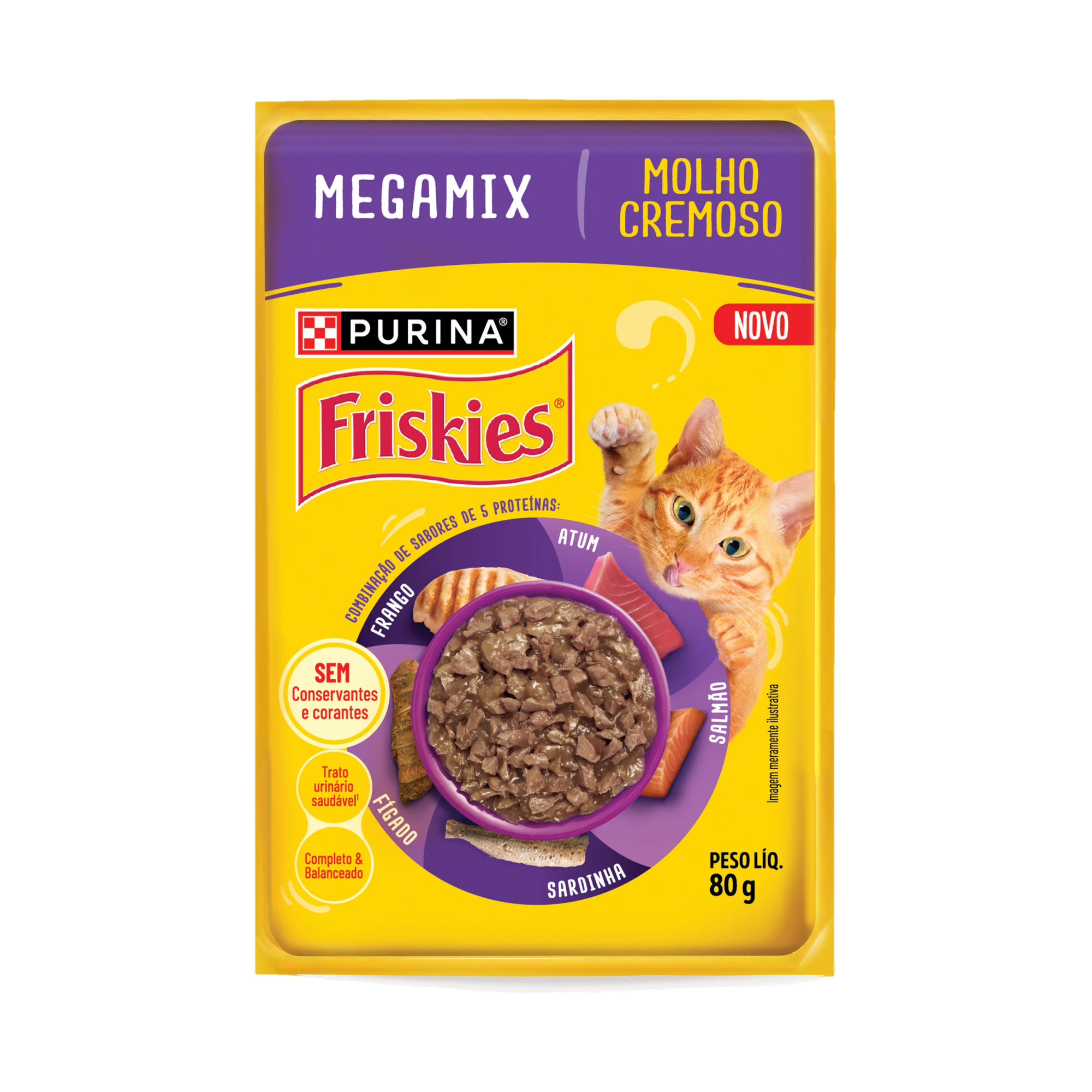 Embalagem de PURINA FRISKIES® Ração úmida para Gatos Adultos Megamix, vista frontal