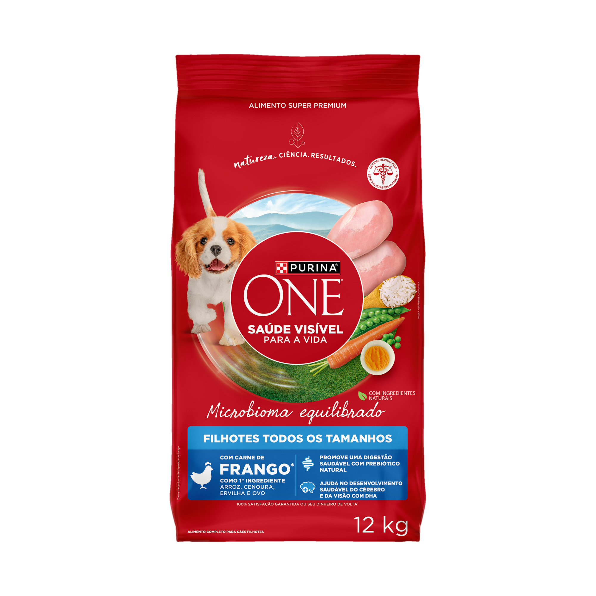 Embalagem de PURINA ONE® Microbioma Equilibrado Cães Filhotes sabor Frango, vista frontal