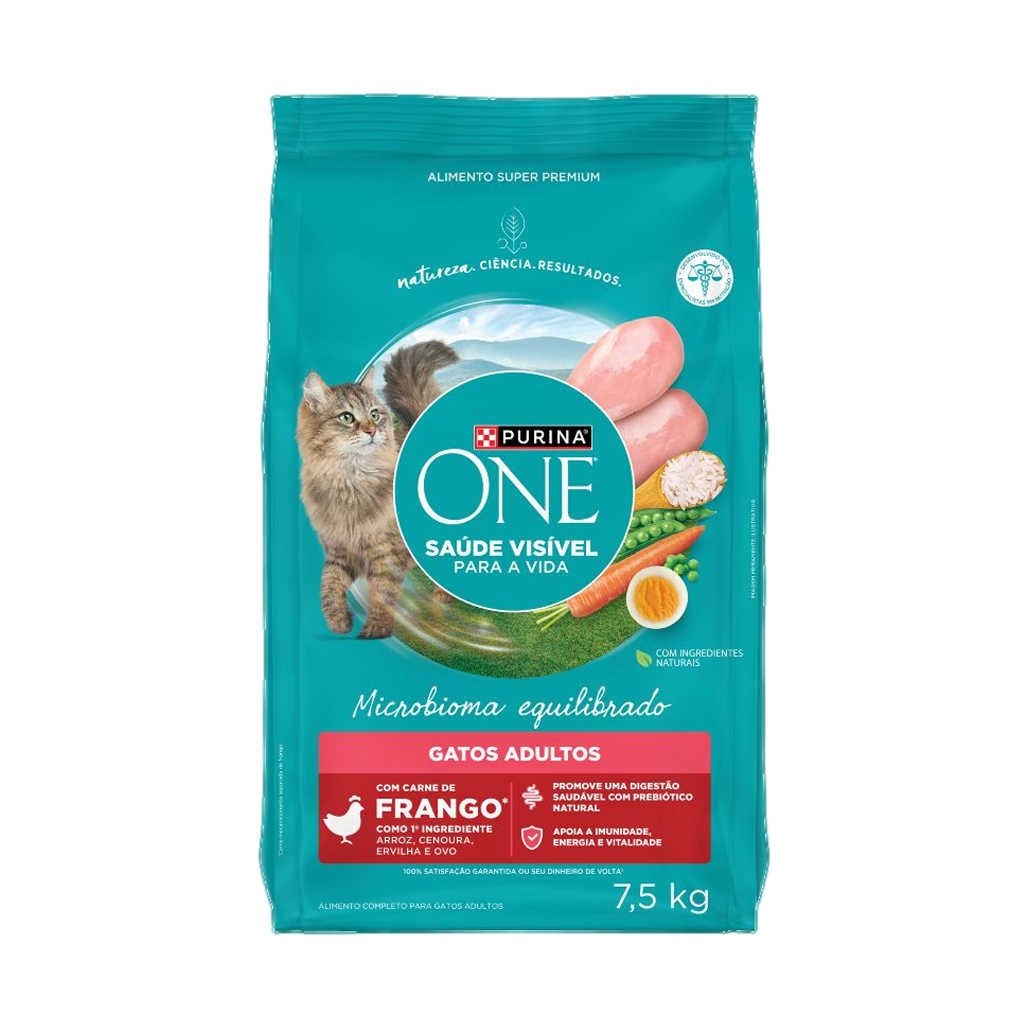 Embalagem de PURINA ONE® Microbioma Equilibrado Gatos Adultos sabor Frango, vista frontal
