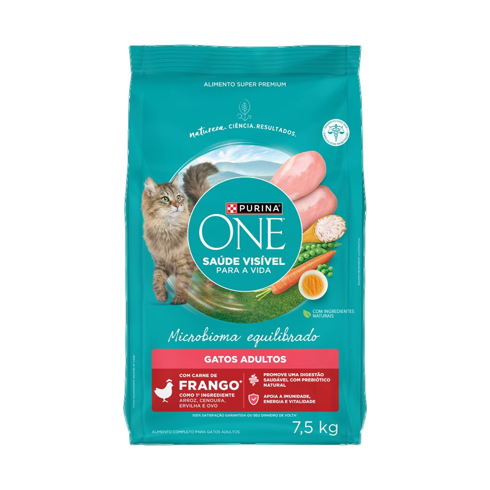 Embalagem de PURINA ONE® Microbioma Equilibrado Gatos Adultos sabor Frango, vista frontal