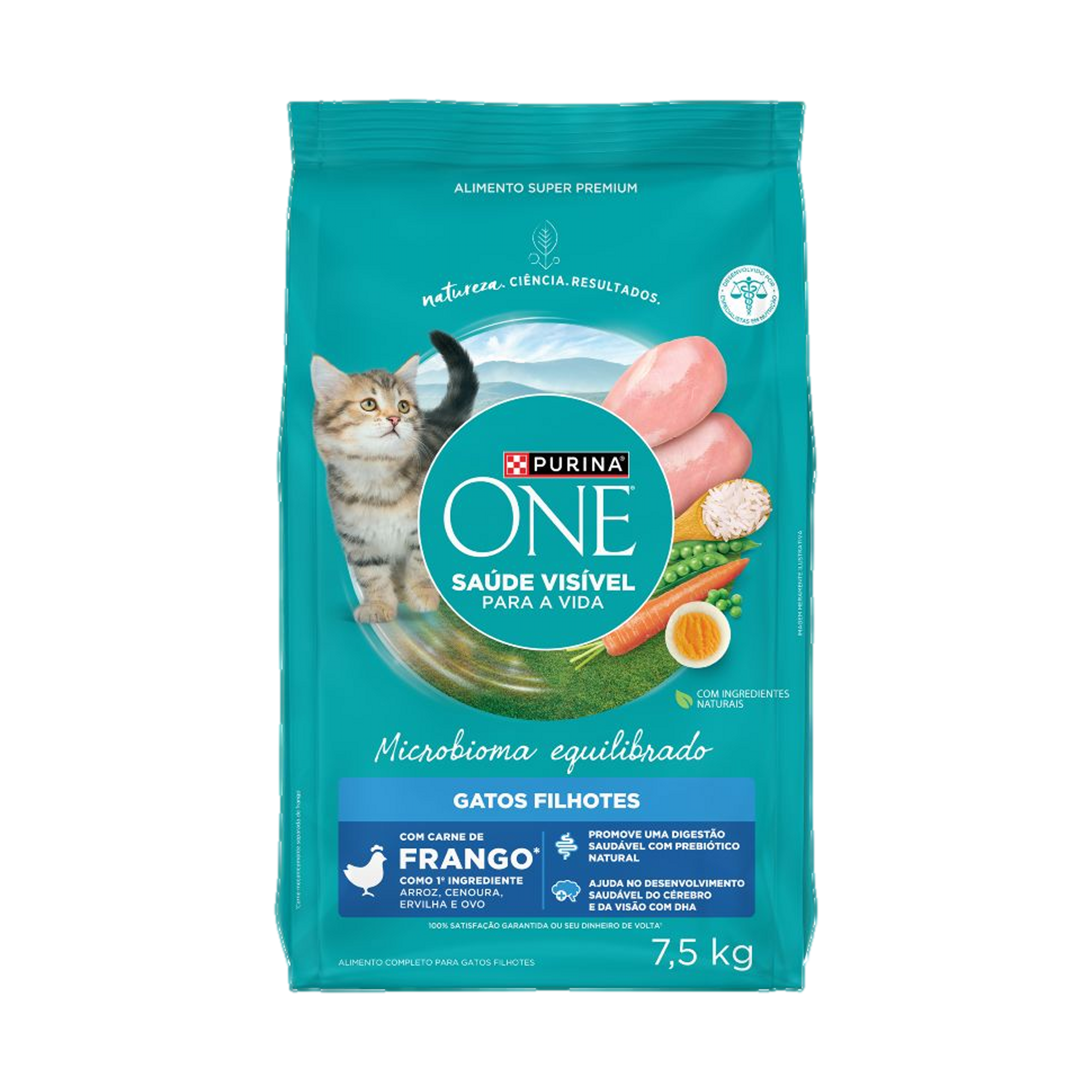 Embalagem de PURINA ONE® Microbioma Equilibrado Gatos Filhotes sabor Frango, vista frontal