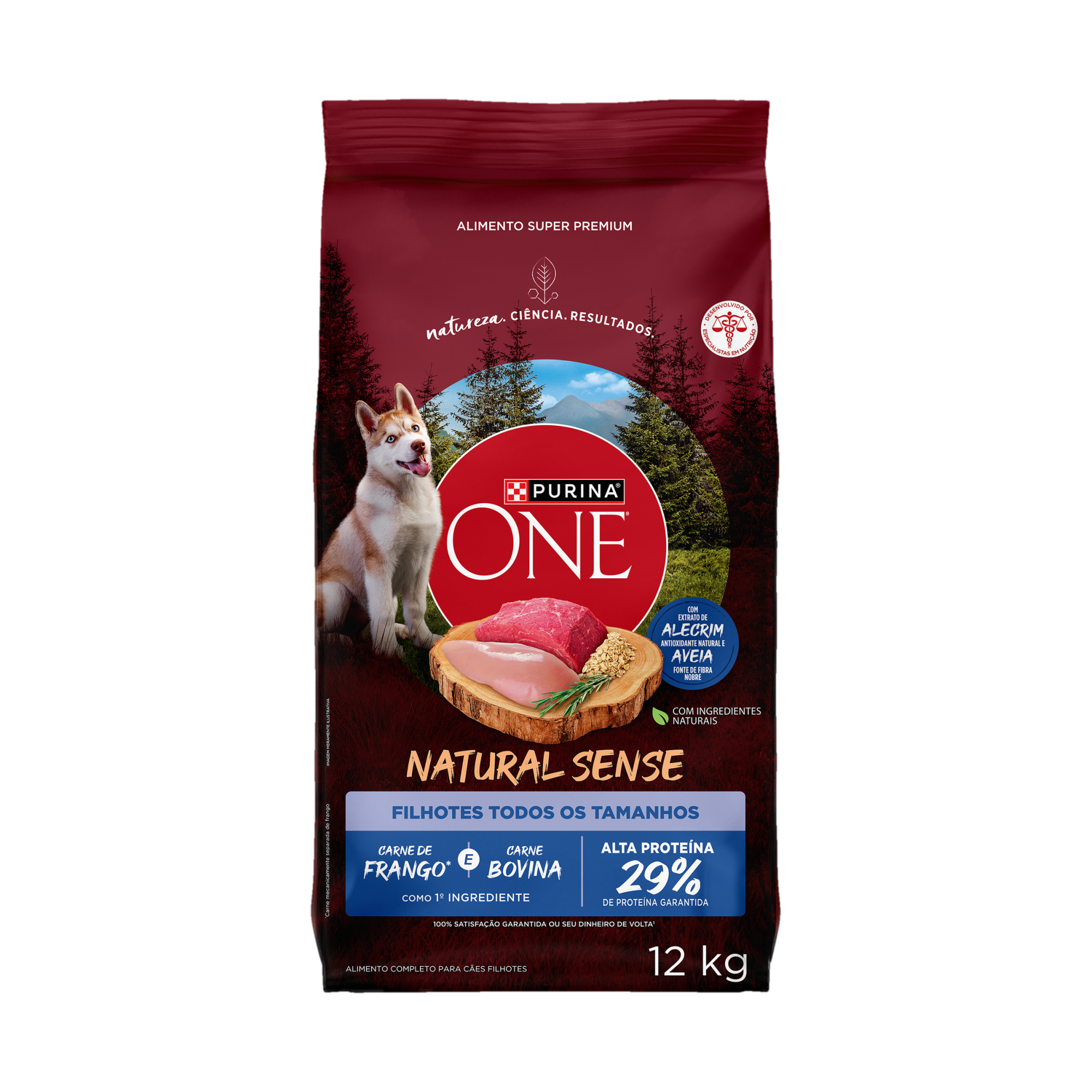 Embalagem de PURINA ONE® Natural Sense Cães Filhotes Todos os Tamanhos sabor Frango e Carne, vista frontal