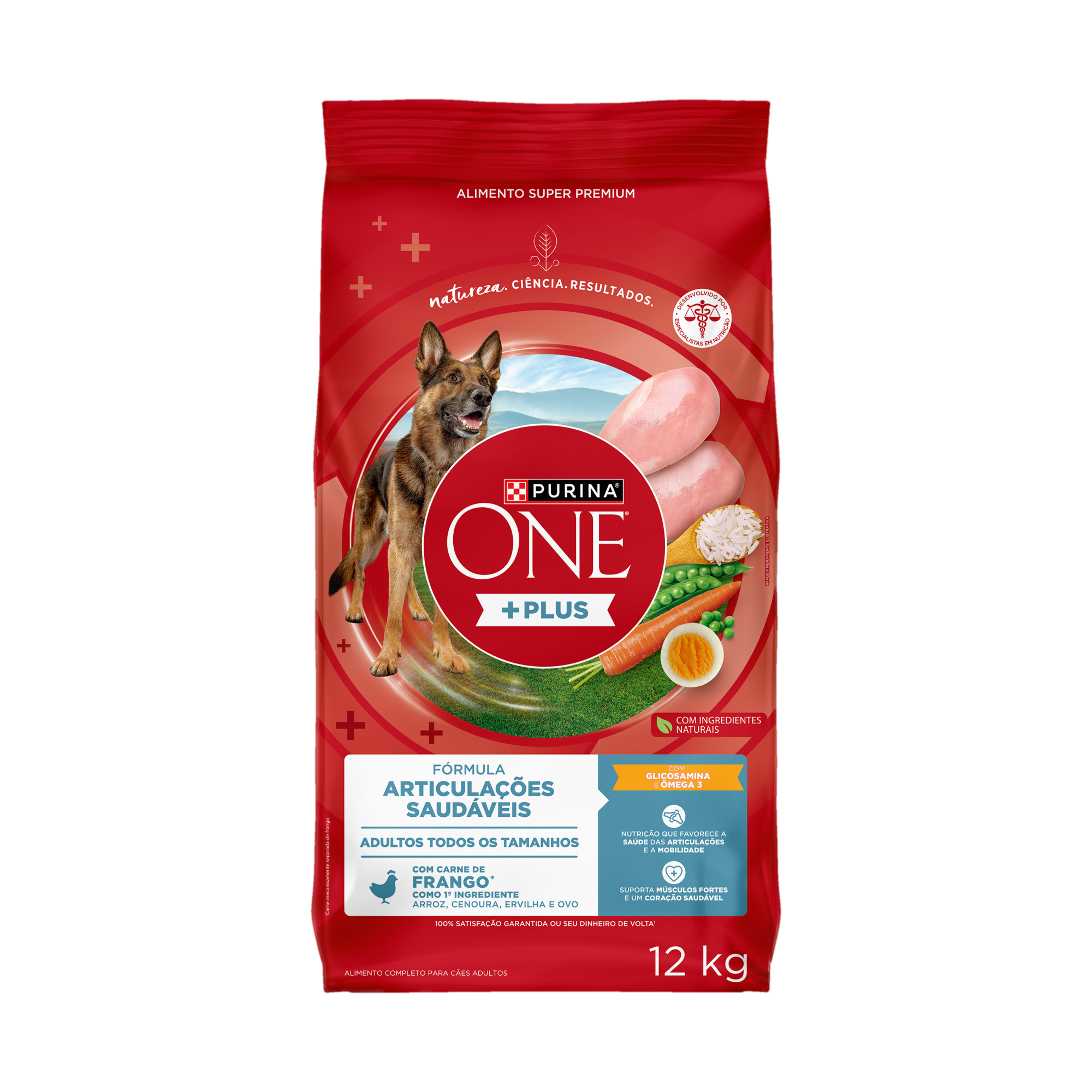 Embalagem de PURINA ONE® Plus Articulações Saudáveis Cães Adultos Todos os Tamanhos sabor Frango, vista frontal