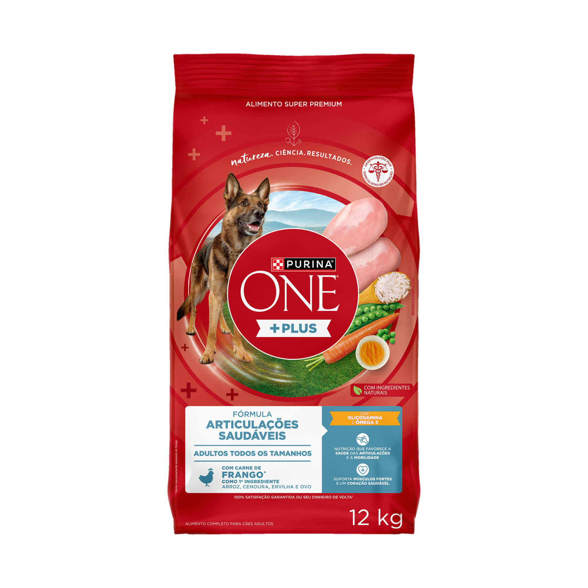 Embalagem de PURINA ONE® Plus Articulações Saudáveis Cães Adultos Todos os Tamanhos sabor Frango, vista frontal