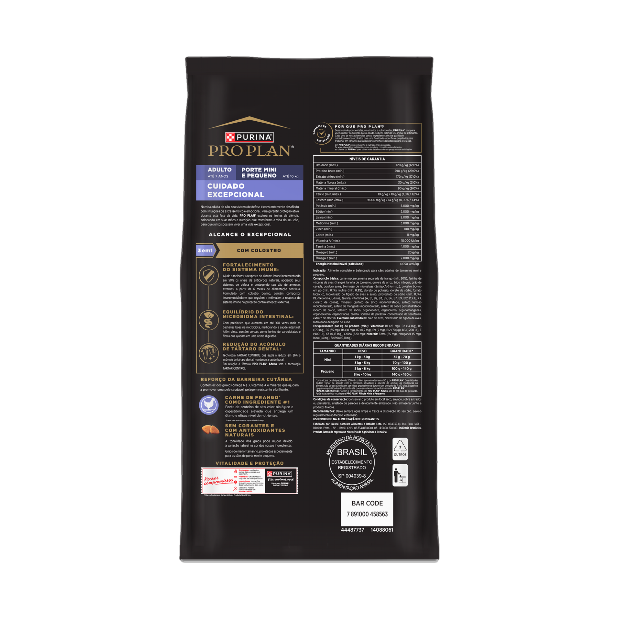 Embalagem de PURINA® PRO PLAN® Cuidado Excepcional Adulto Mini e Pequeno, vista traseira