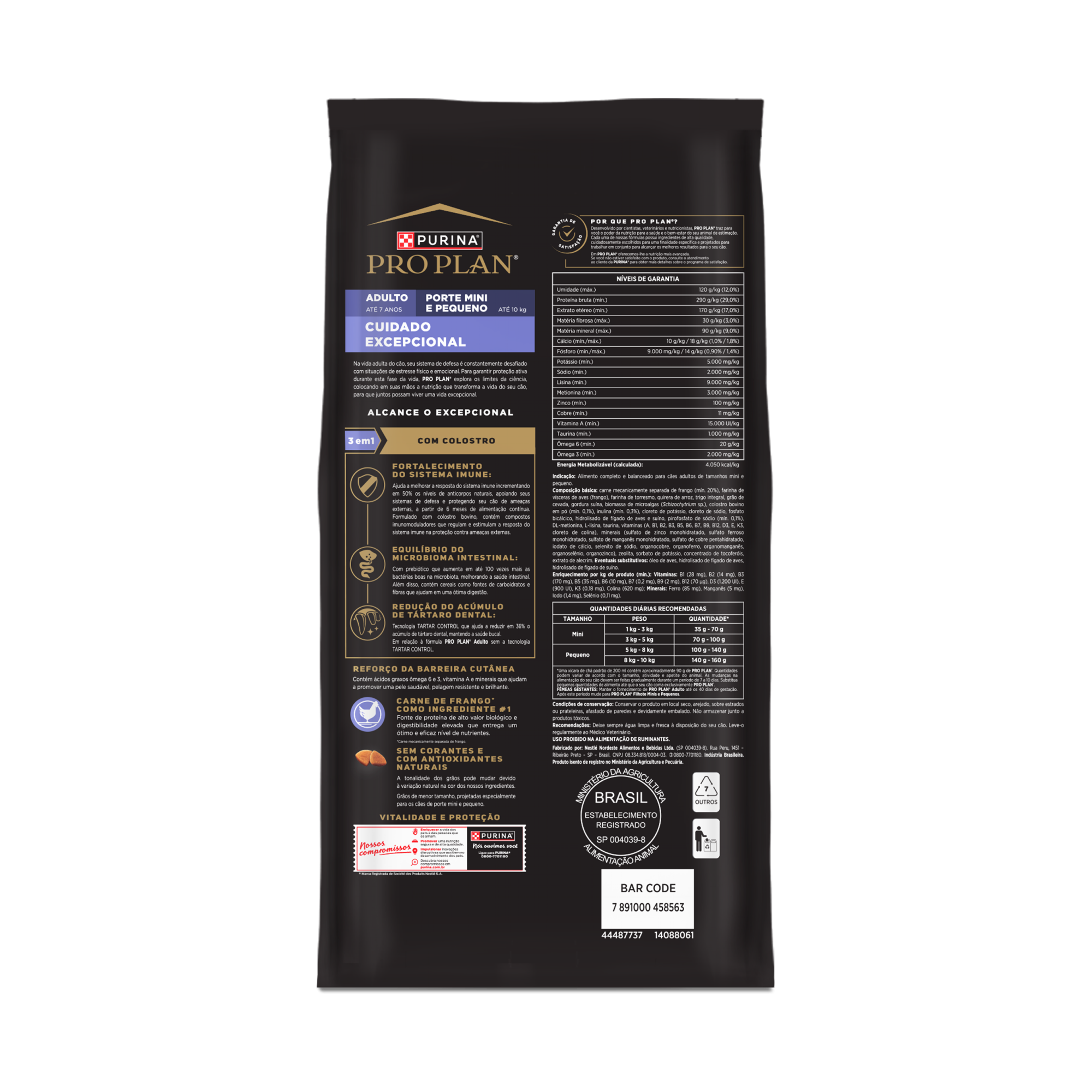 Embalagem de PURINA® PRO PLAN® Cuidado Excepcional Adulto Mini e Pequeno, vista traseira