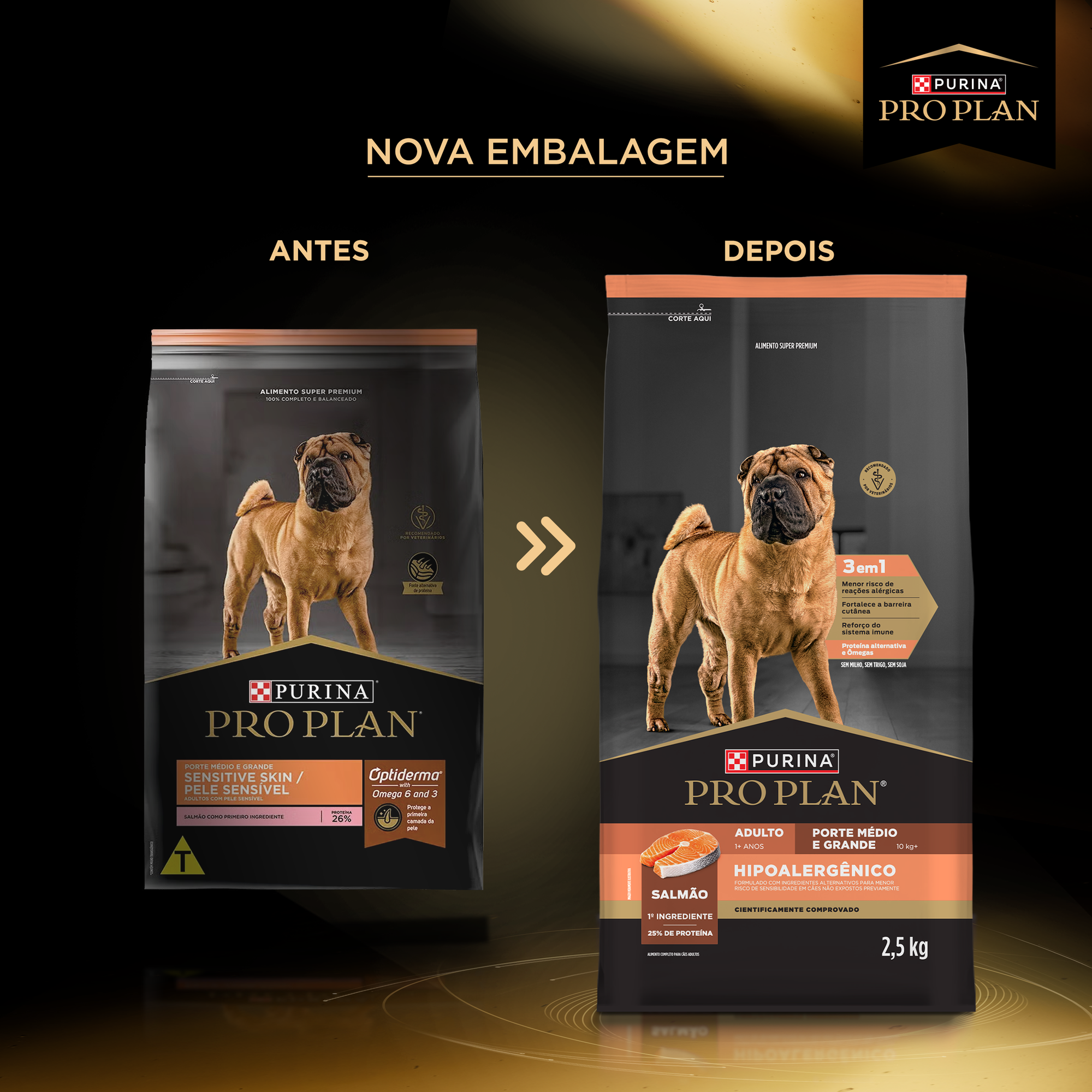 Informações de PURINA® PRO PLAN® Hipoalergênico Médios e Grandes