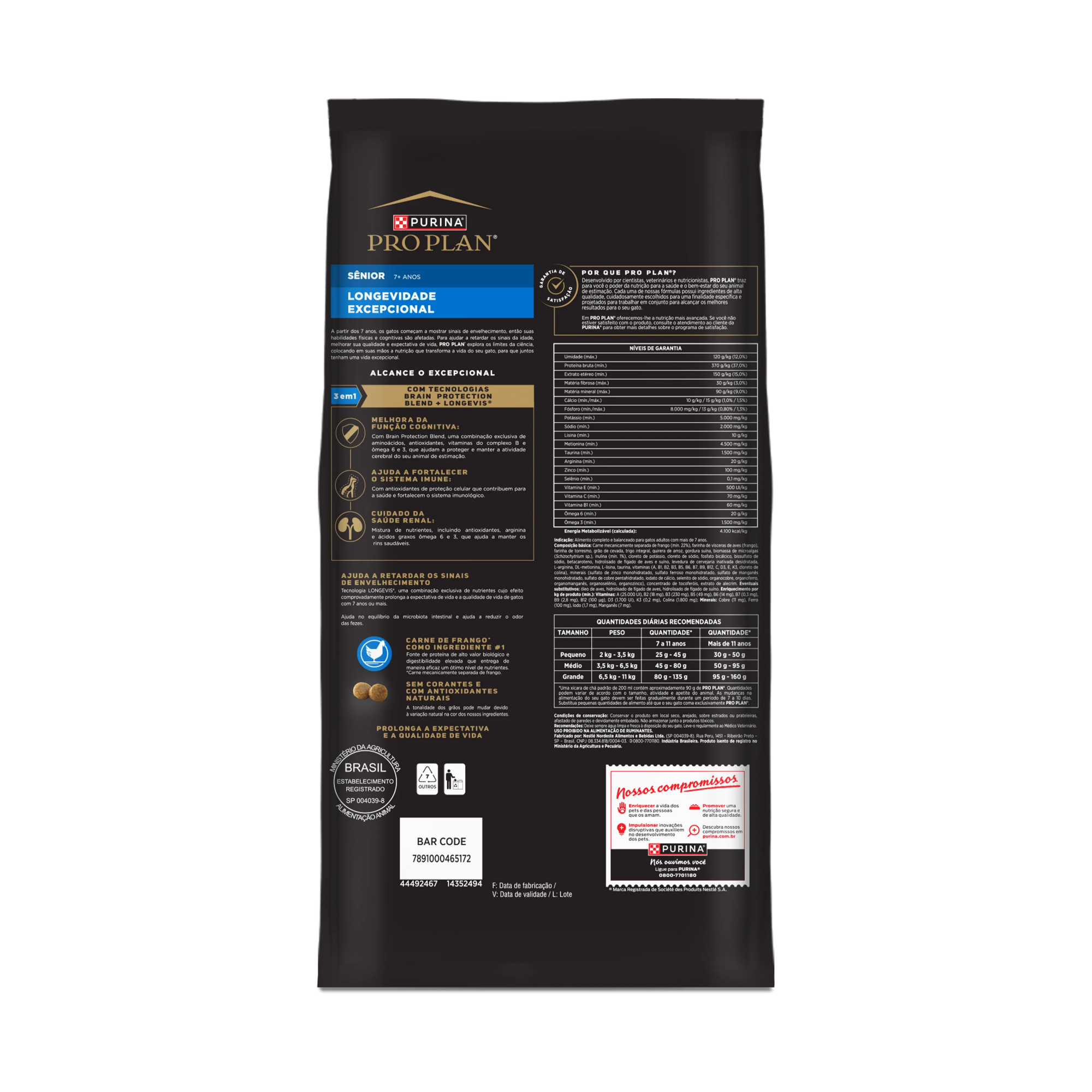 Embalagem de PURINA® PRO PLAN® Longevidade Excepcional Sênior 7+ Anos, vista traseira