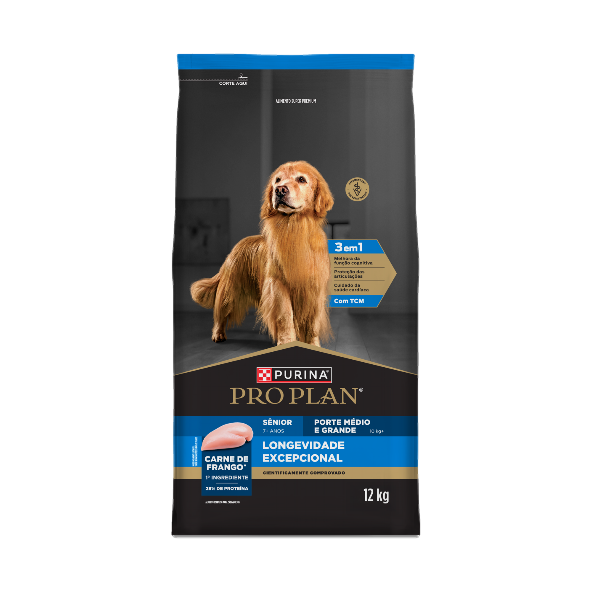 Embalagem de PURINA® PRO PLAN® Longevidade Excepcional Sênior 7+ Porte Médio e Grande, vista frontal