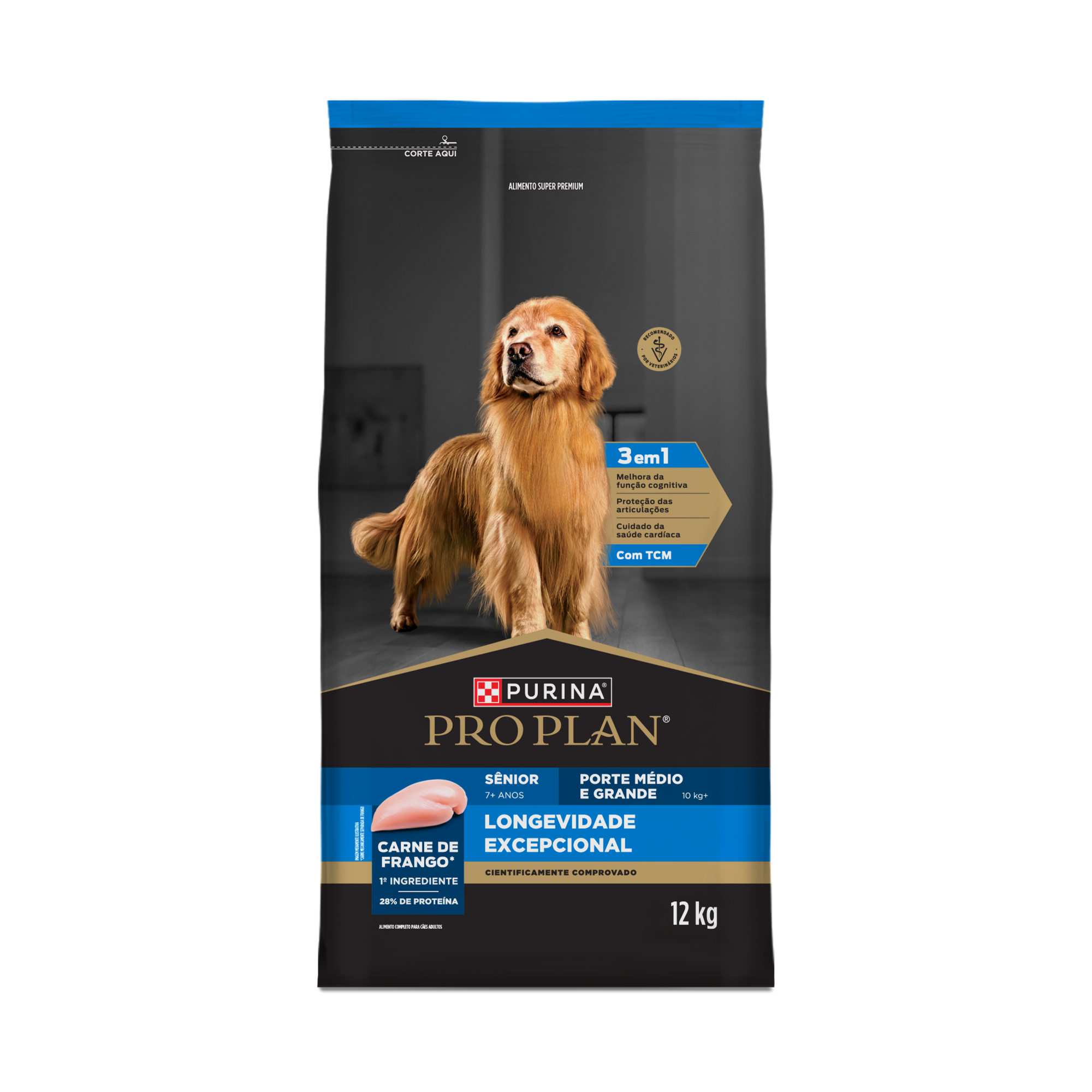 Embalagem de PURINA® PRO PLAN® Longevidade Excepcional Sênior 7+ Porte Médio e Grande, vista frontal