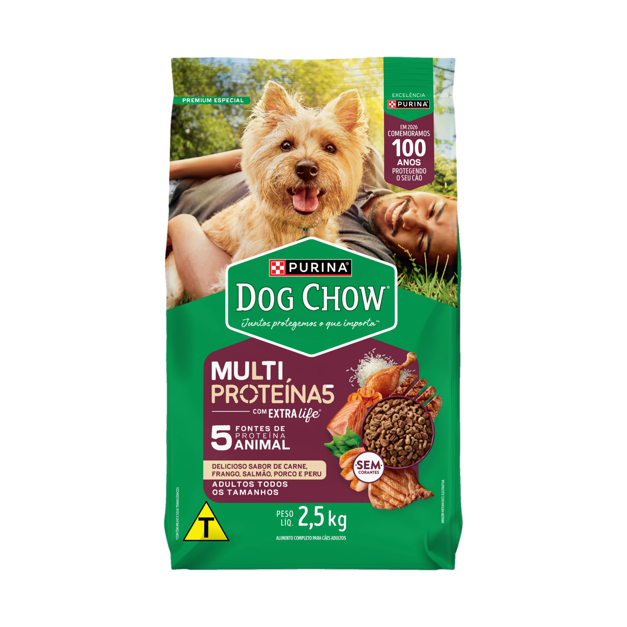 Embalagem de Ração seca PURINA® DOG CHOW® Multiproteína para Cães Adultos, vista frontal
