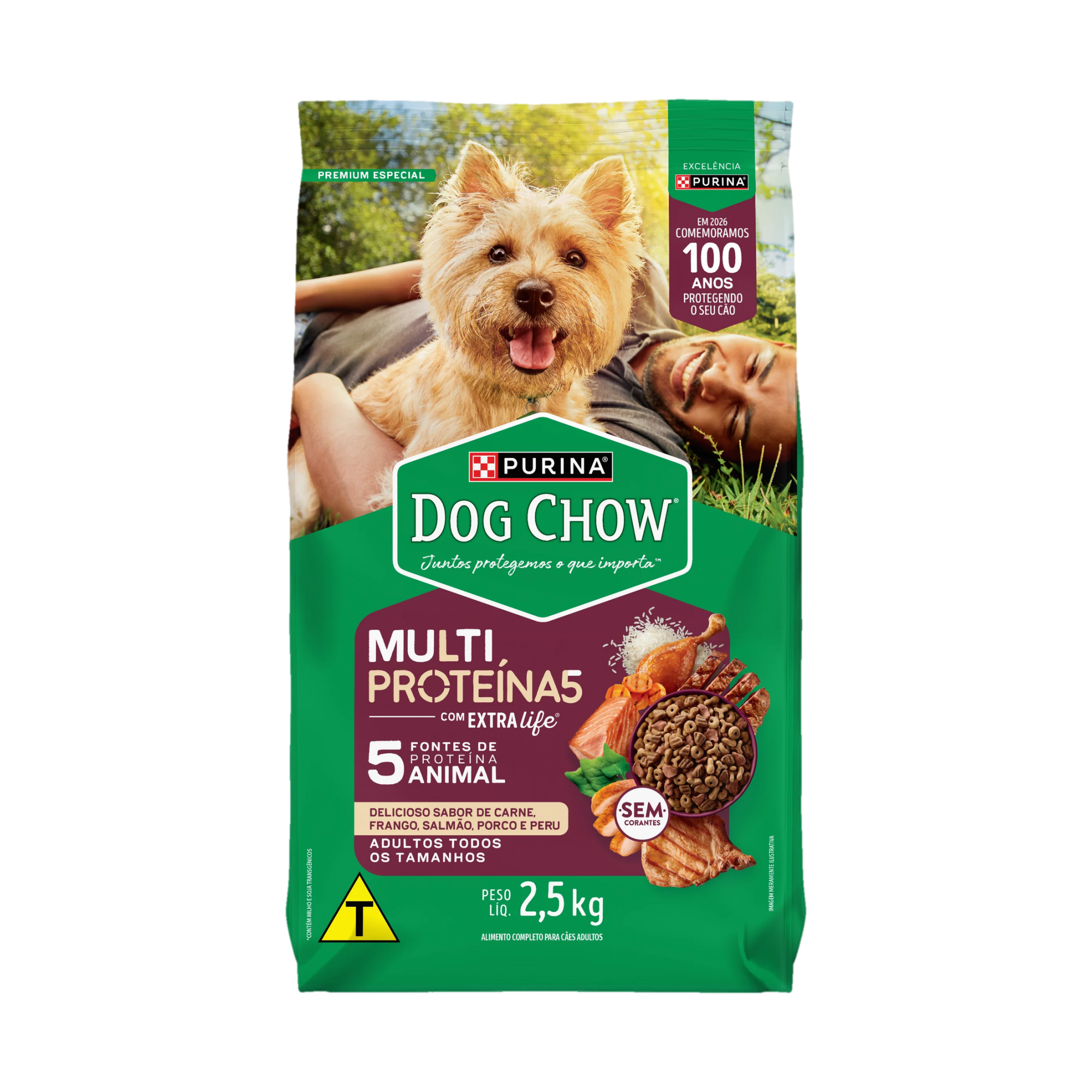 Embalagem de Ração seca PURINA® DOG CHOW® Multiproteína para Cães Adultos, vista frontal