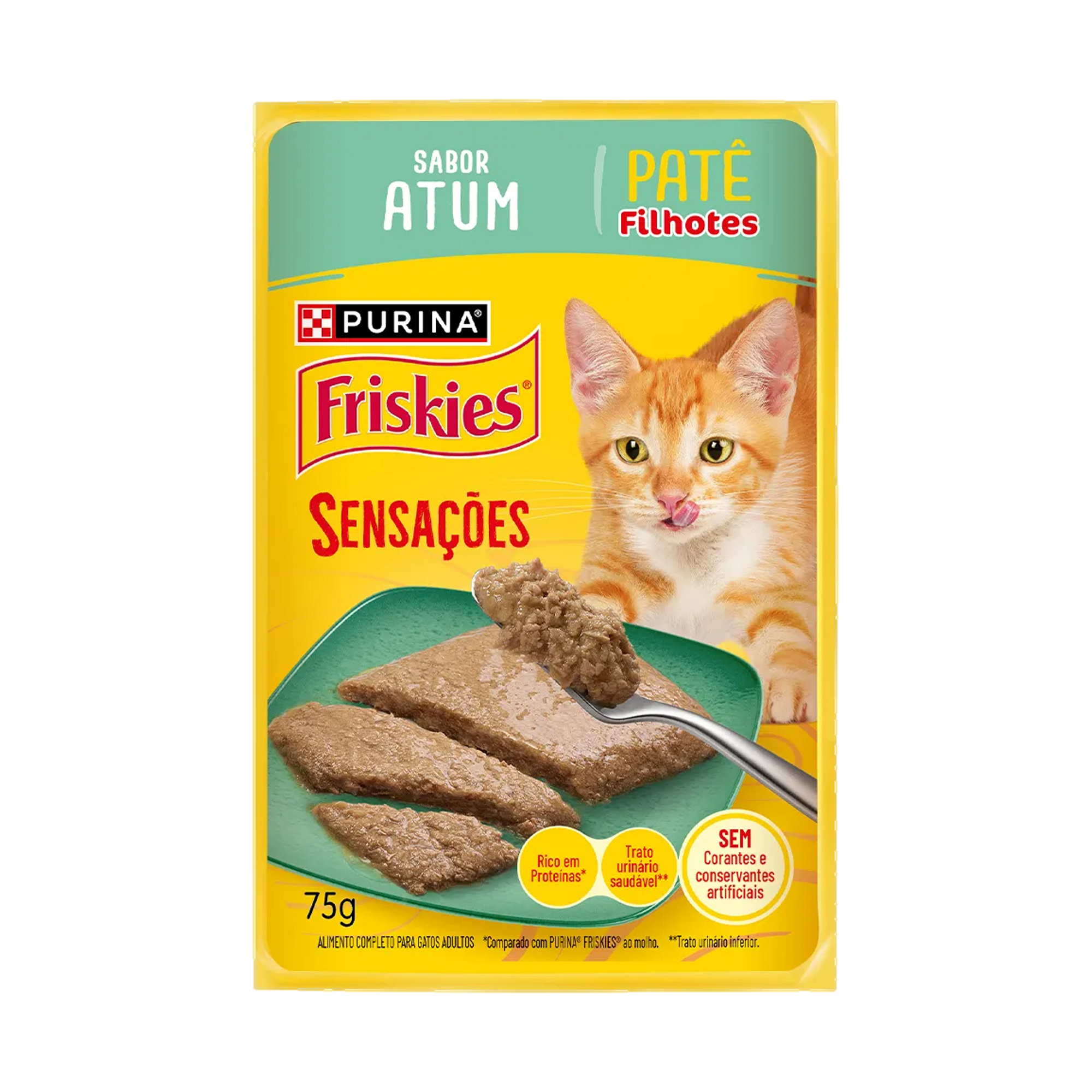 Embalagem de Ração Úmida PURINA FRISKIES® Patê Sensações para Gatos Filhotes Atum, vista frontal