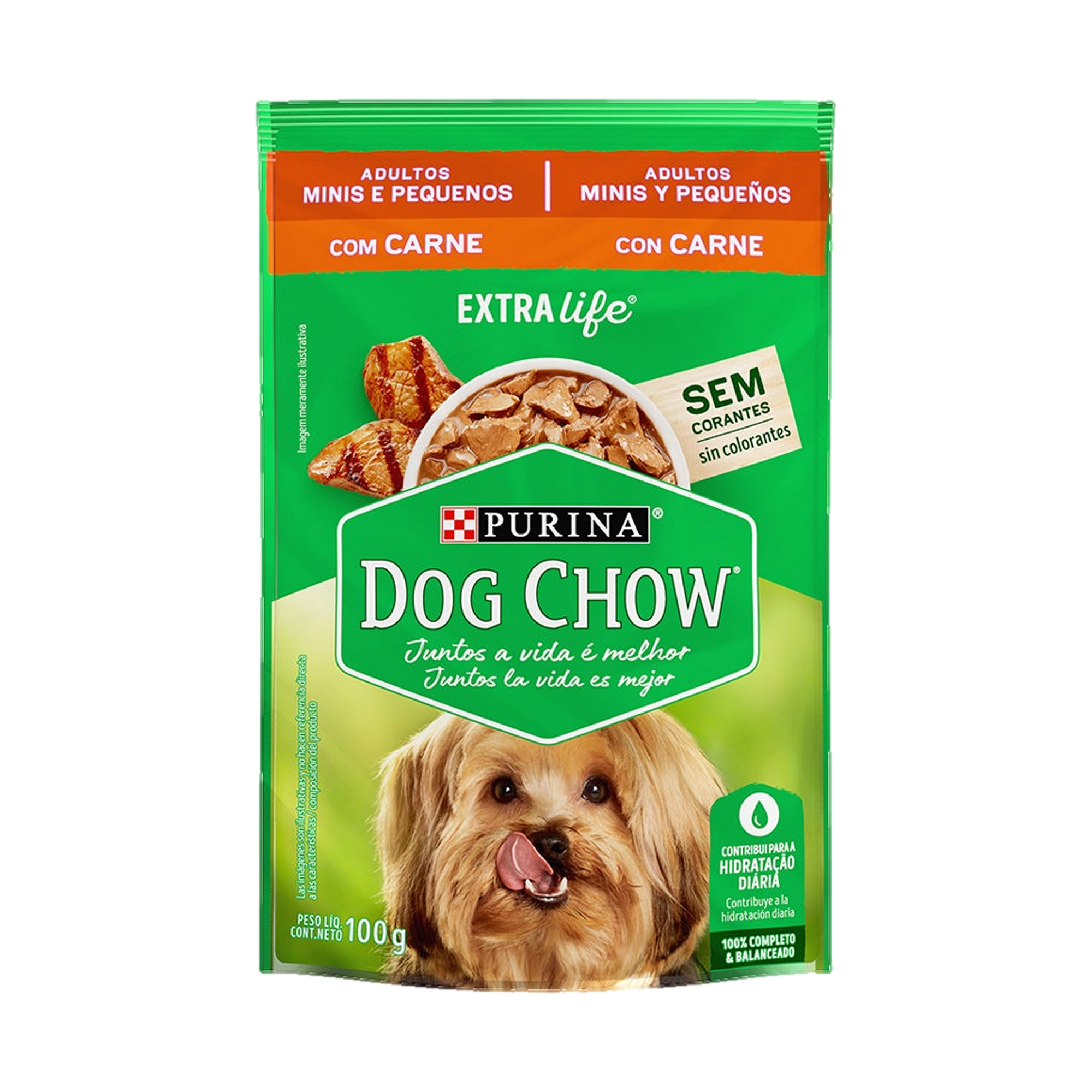 Embalagem de Sachê Dog Chow para Filhotes Mini e Pequenos com Carne e Arroz, vista frontal