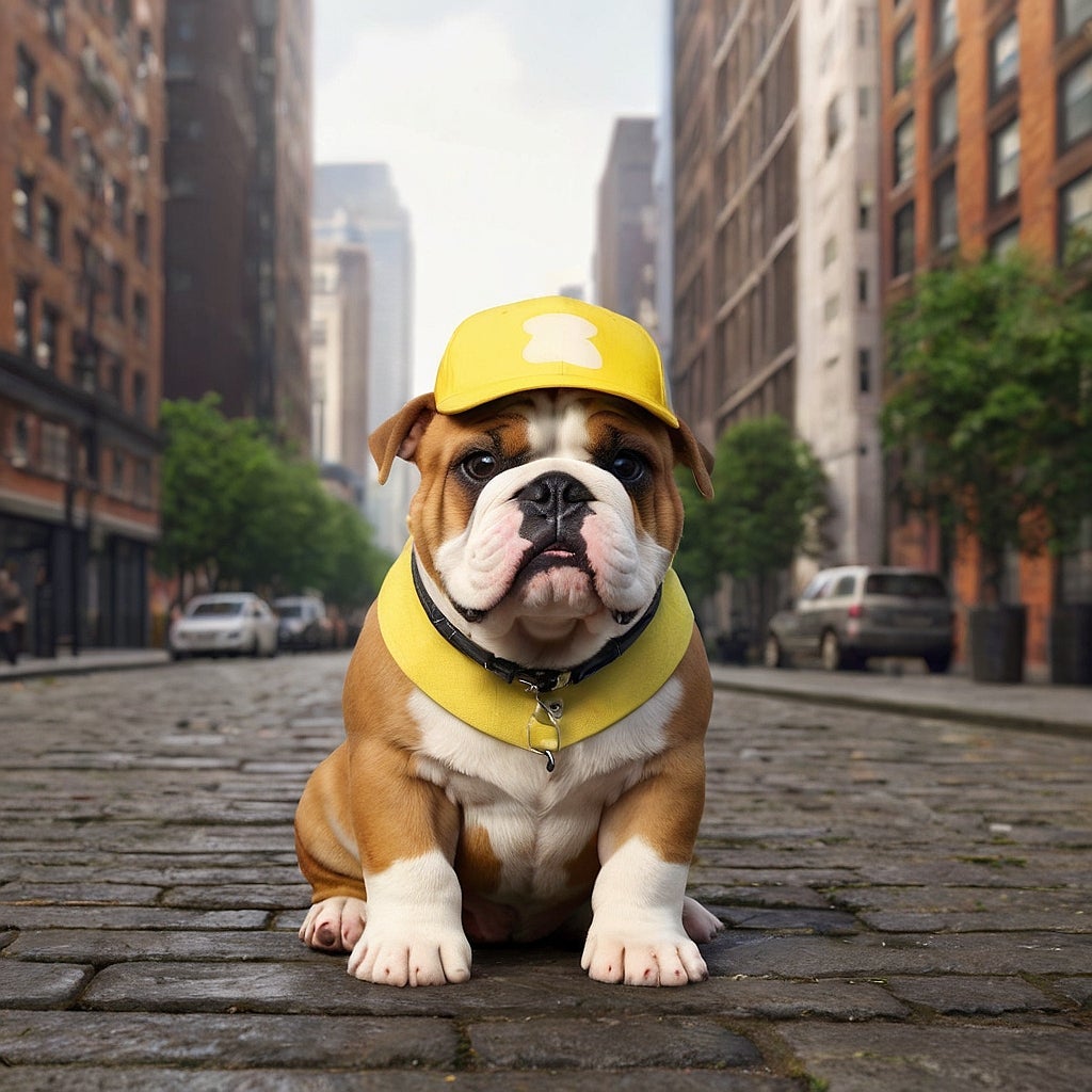 O construtor Rubble é um filhote de Bulldog Inglês